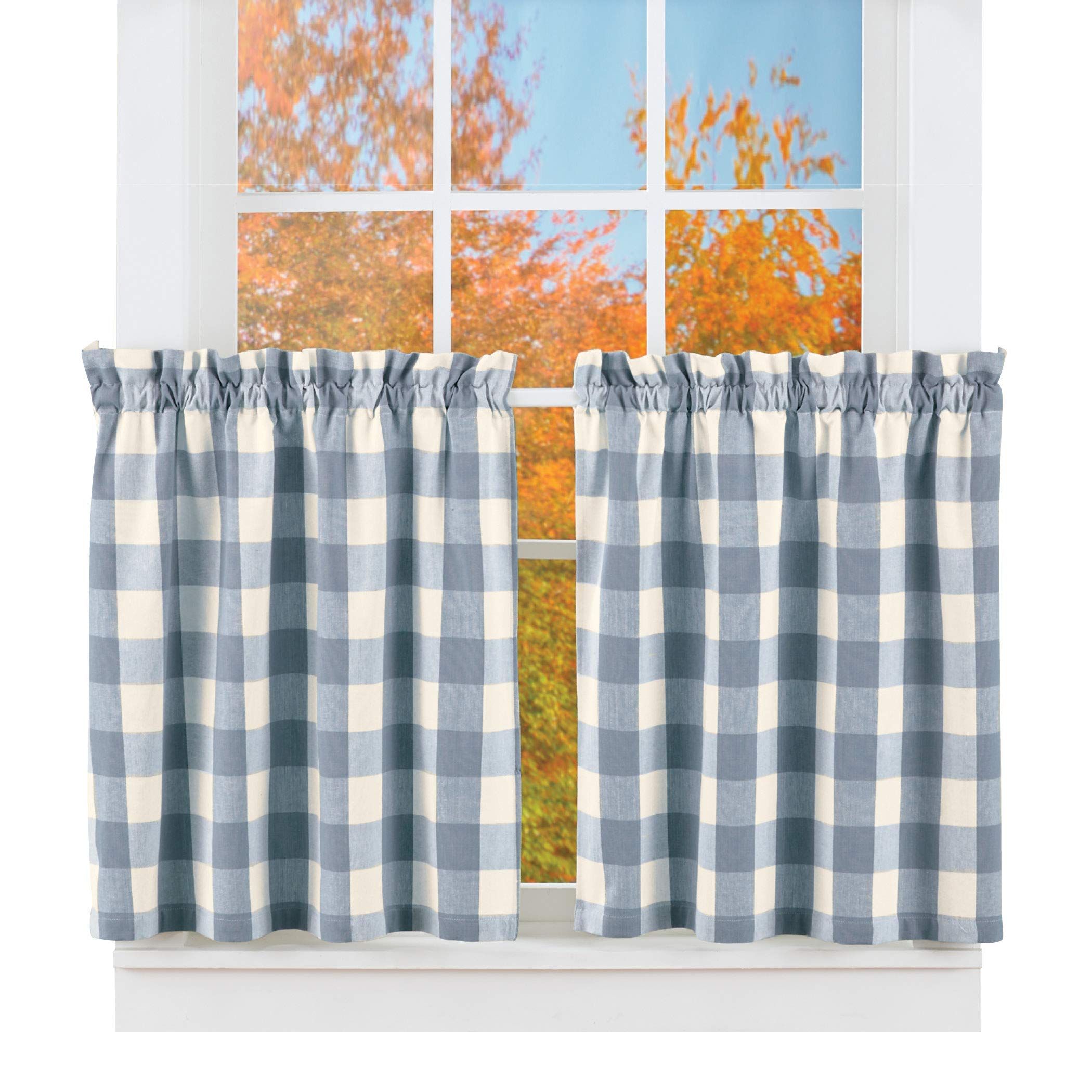 Collections Etc Brighton Checkered Window Cafe Curtains with The Two Tiers in Different Lengths and Rod Pocket on Top for Easy Hanging