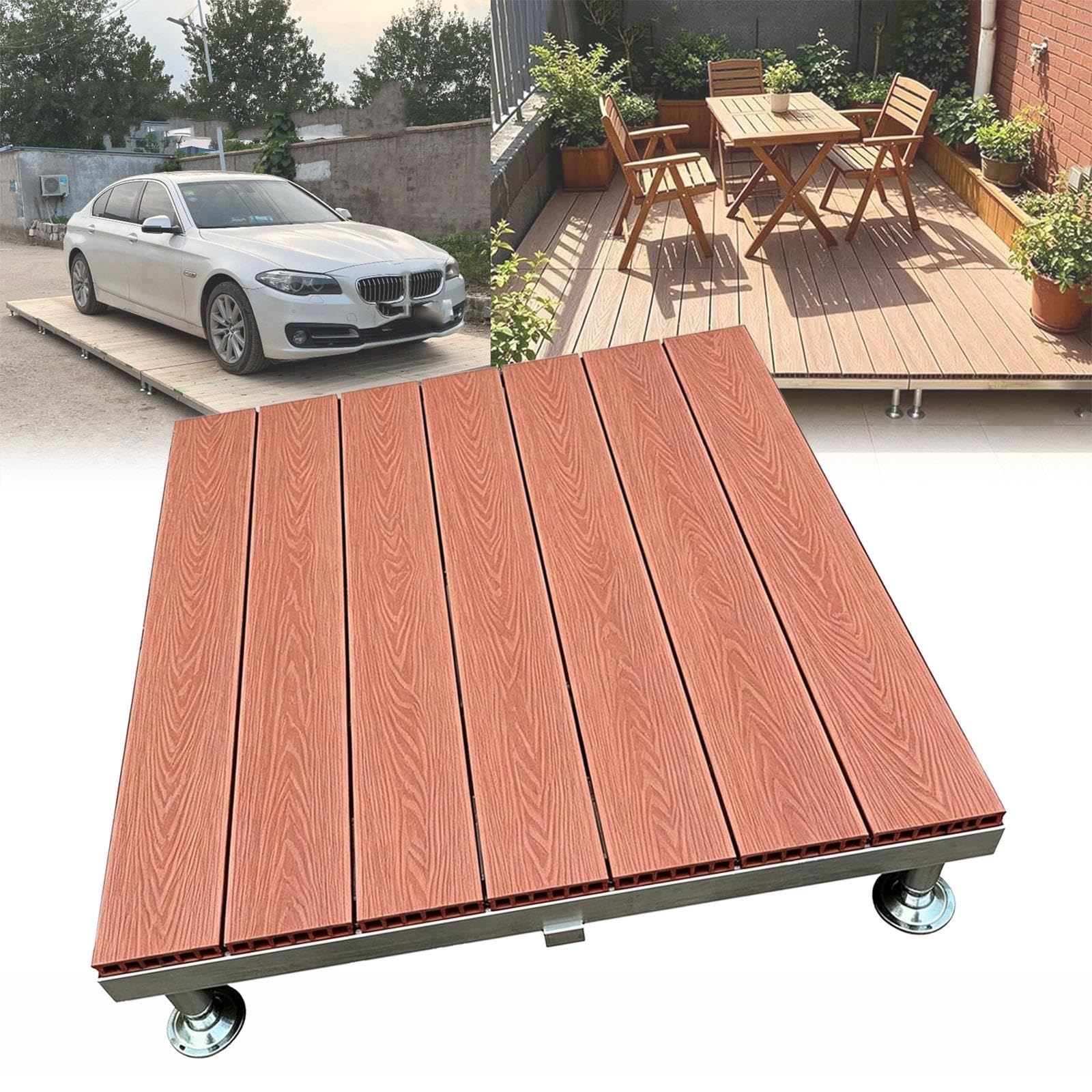 Piattaforma Terrazze In Legno Composito, Piastrelle Con Piedini Regolabili | Pavimento Sopraelevato Esterna Con Telaio In Metallo, Superficie Antiscivolo, Per Cortile Tetto Giardino(Brown)