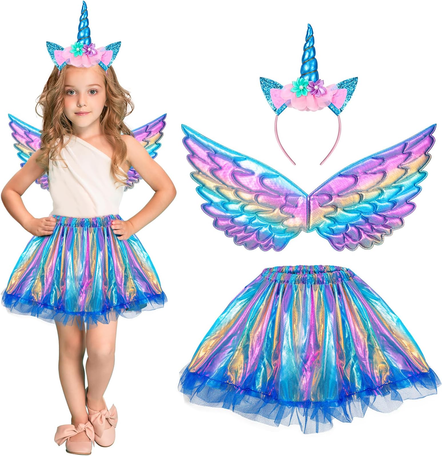 HifotUnicorn Costume Kids Tutu Skirt for Girls with Unicorn Wings Headband Unicorn Dress for Birthday Outfit Halloween