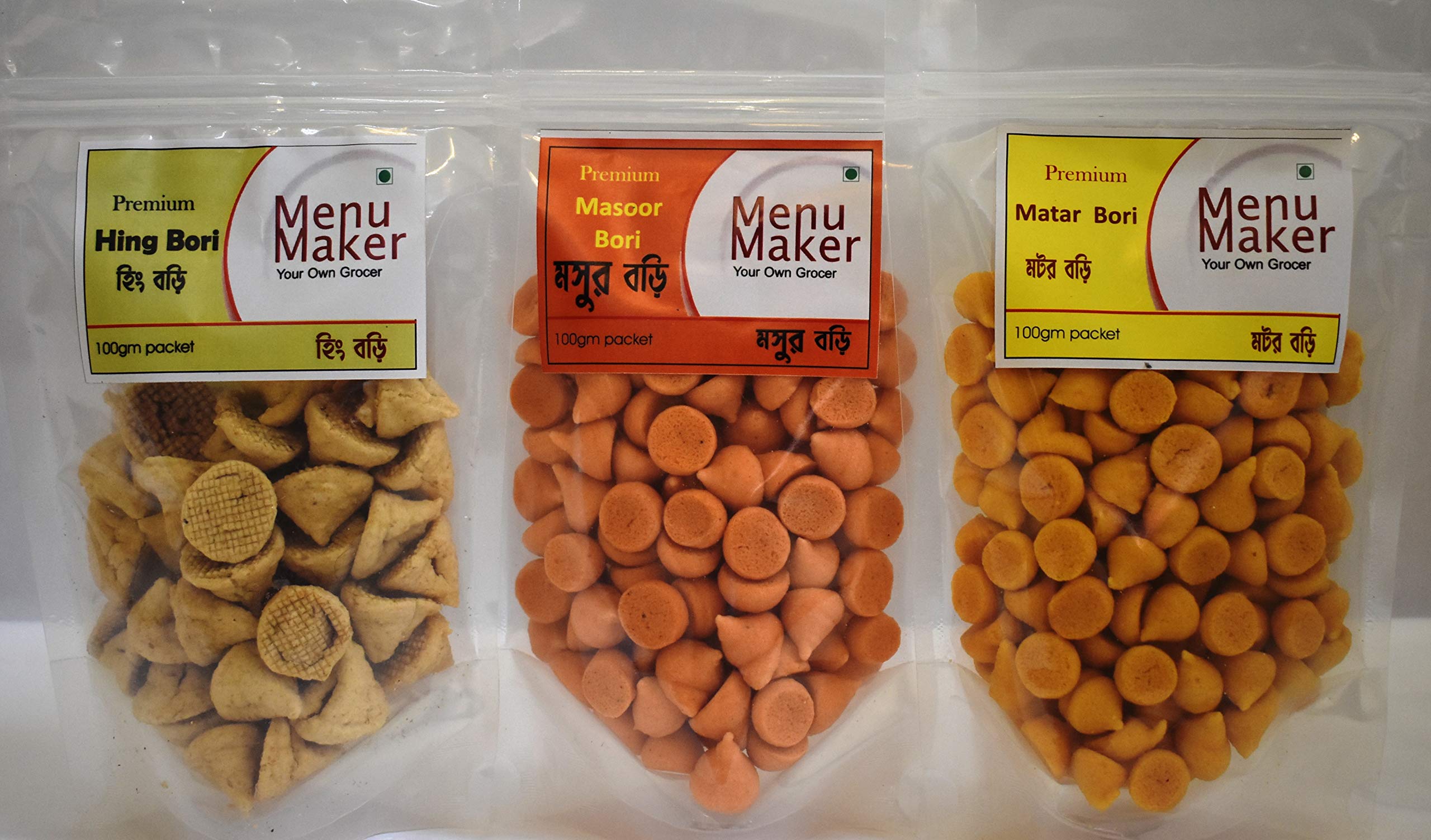 Menu Maker Select Premium Hing Bori, Masoor Dal Bori and Matar Dal Bori Combo Pack 300g, Pack of 3,100g Each
