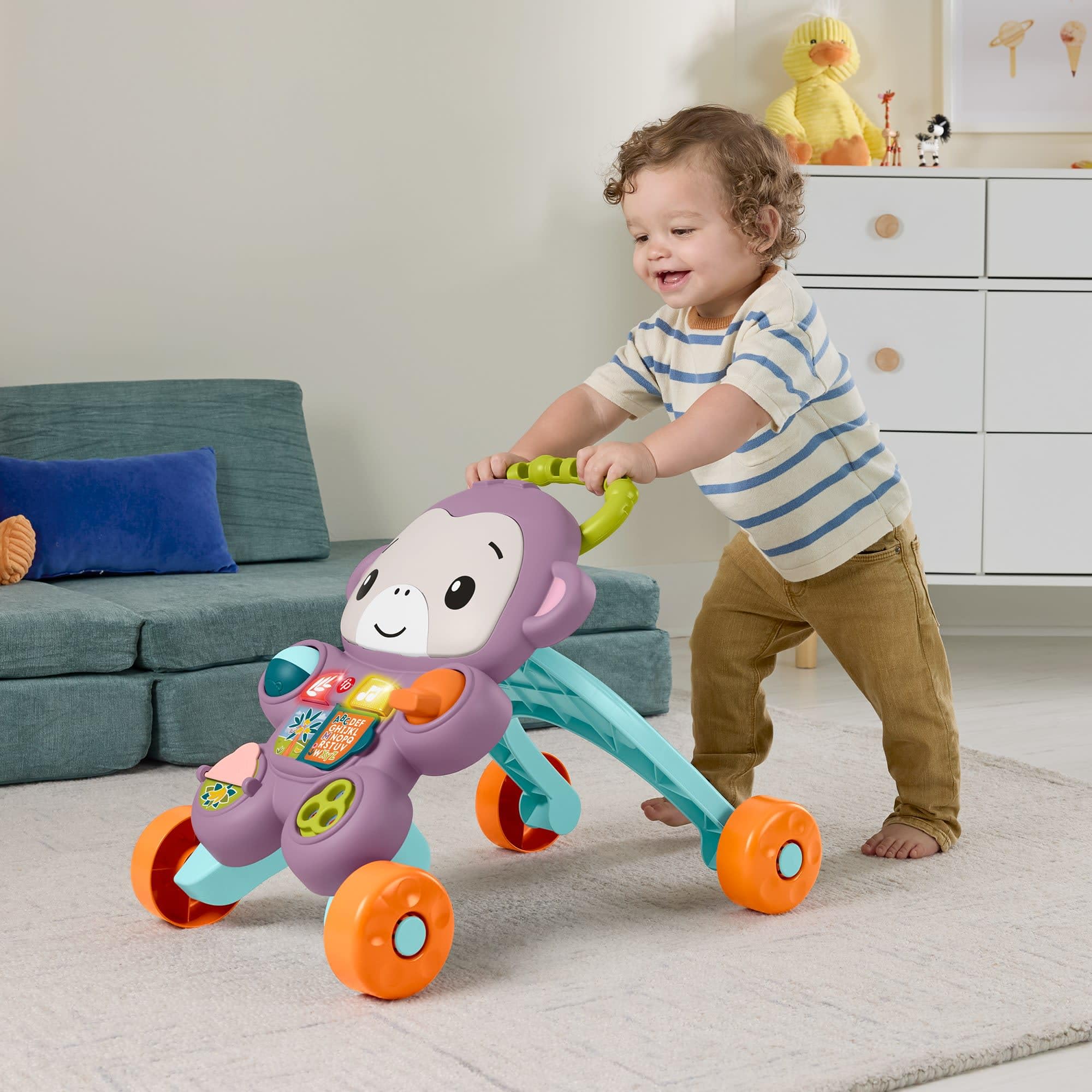 Fisher-Price - Scimmietta Viola Primi Passi, Set per Imparare a Camminare con Musica, luci e attività, 2 modalità di Gioco da seduti e in Piedi, Giocattolo per Bambini, 6+ Mesi, JGW90