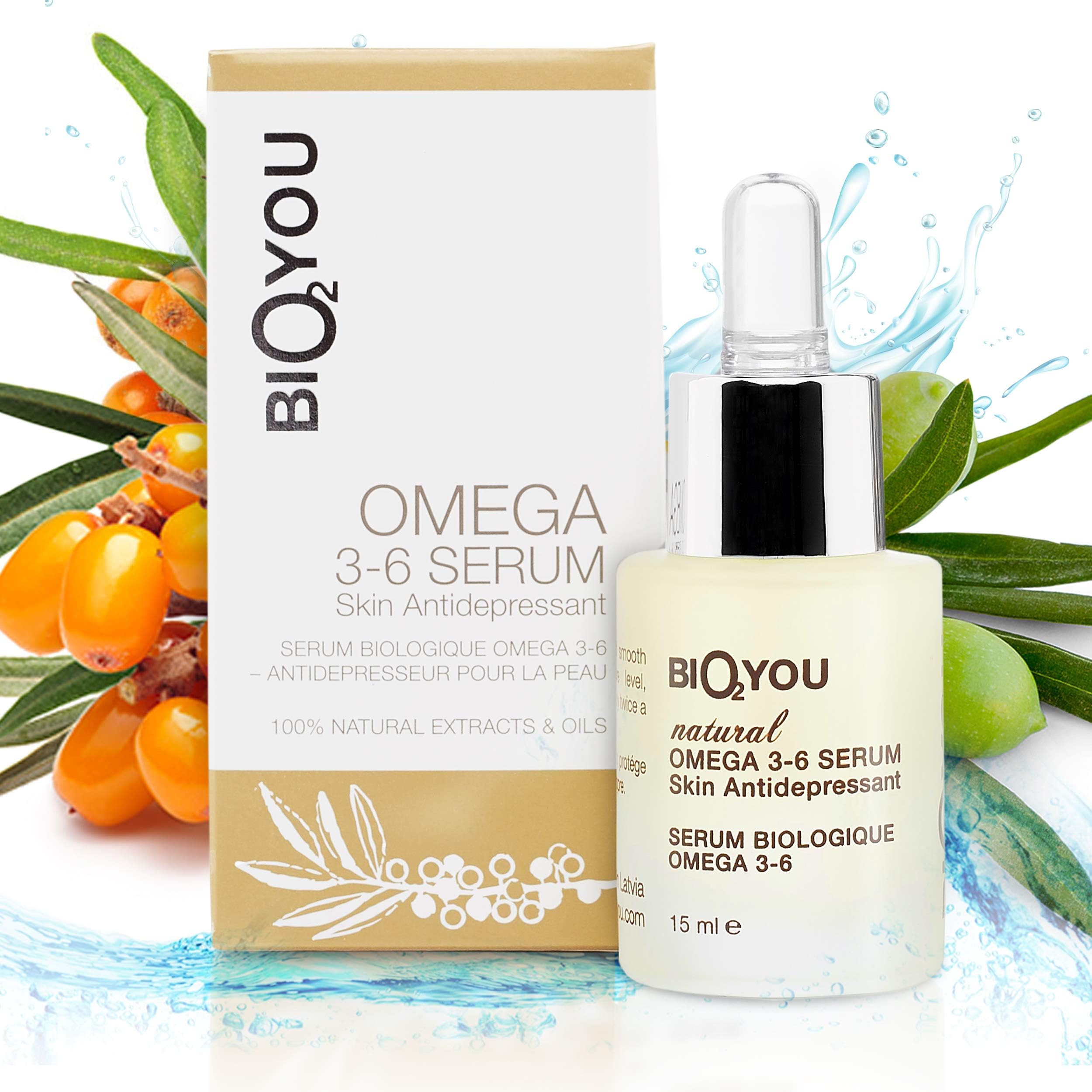 Face Serum Skin Antidepressant with Vitamin E Rosa Moschata Oil Aloe Vera Avocado Oil Macadamia Oil Olive Oil Jojoba Oil Sea Buckthorn Oil Omega 3-6 Natural Anti-Ageing Treatment for Women and Men