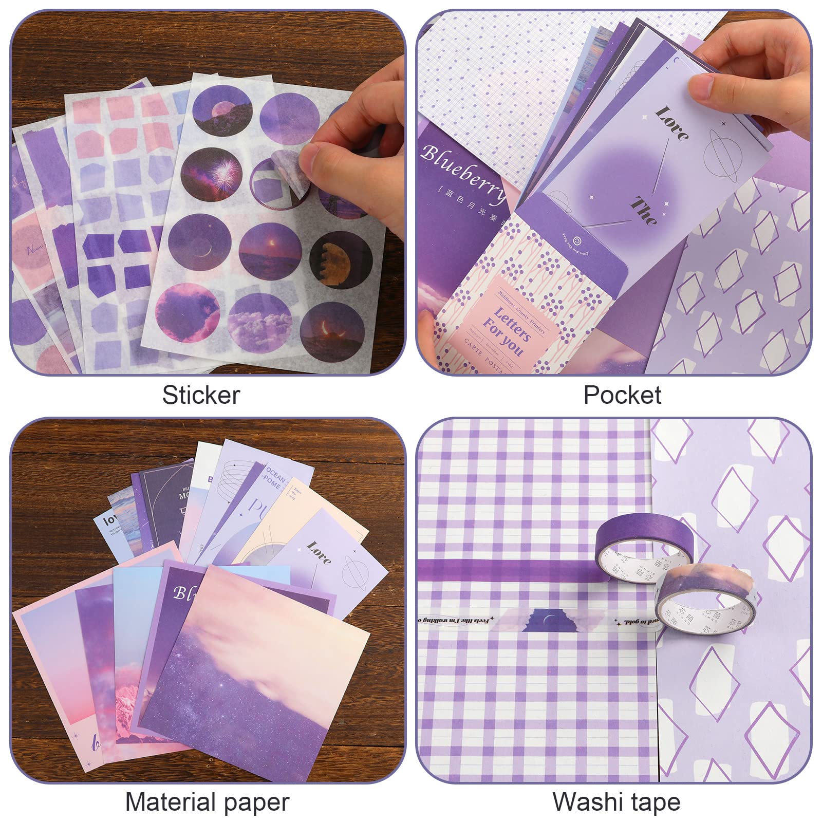 KINBOM scrapbooking kit completo, Viola Scrapbooking Kit Vintage con Cancelleria Diario Forniture per Scrapbooking Quaderno a Griglia A6 per Ragazze Fai Da Te Regalo (Chiaro di Luna)