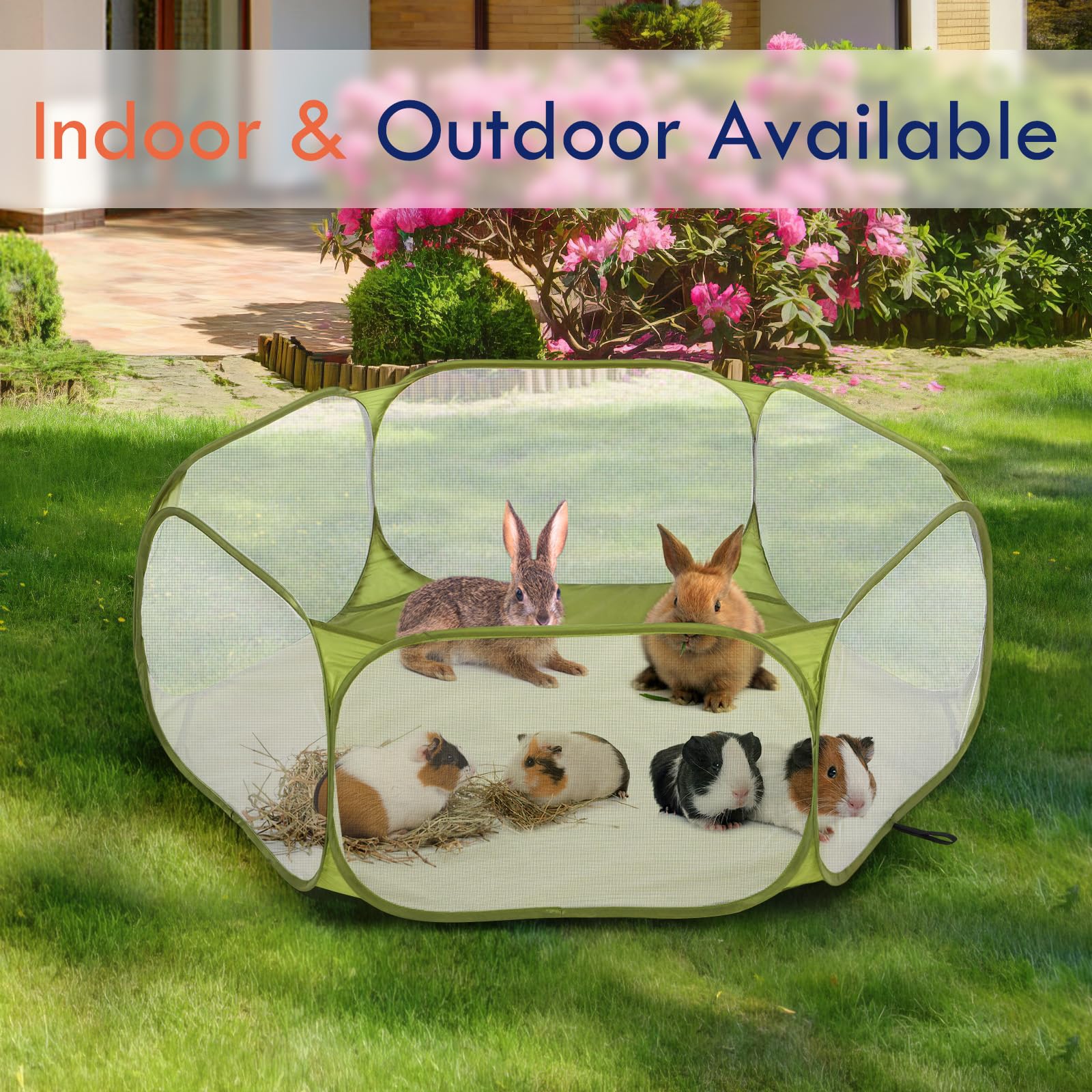 Pawaboo Box per Piccoli Animali, Tenda Impermeabile per Gabbia per Piccoli Animali Domestici con Struttura in Filo D'acciaio, Recinto per Cortile All'aperto per Pulcini/Gattini/Cuccioli, Avocado Verde