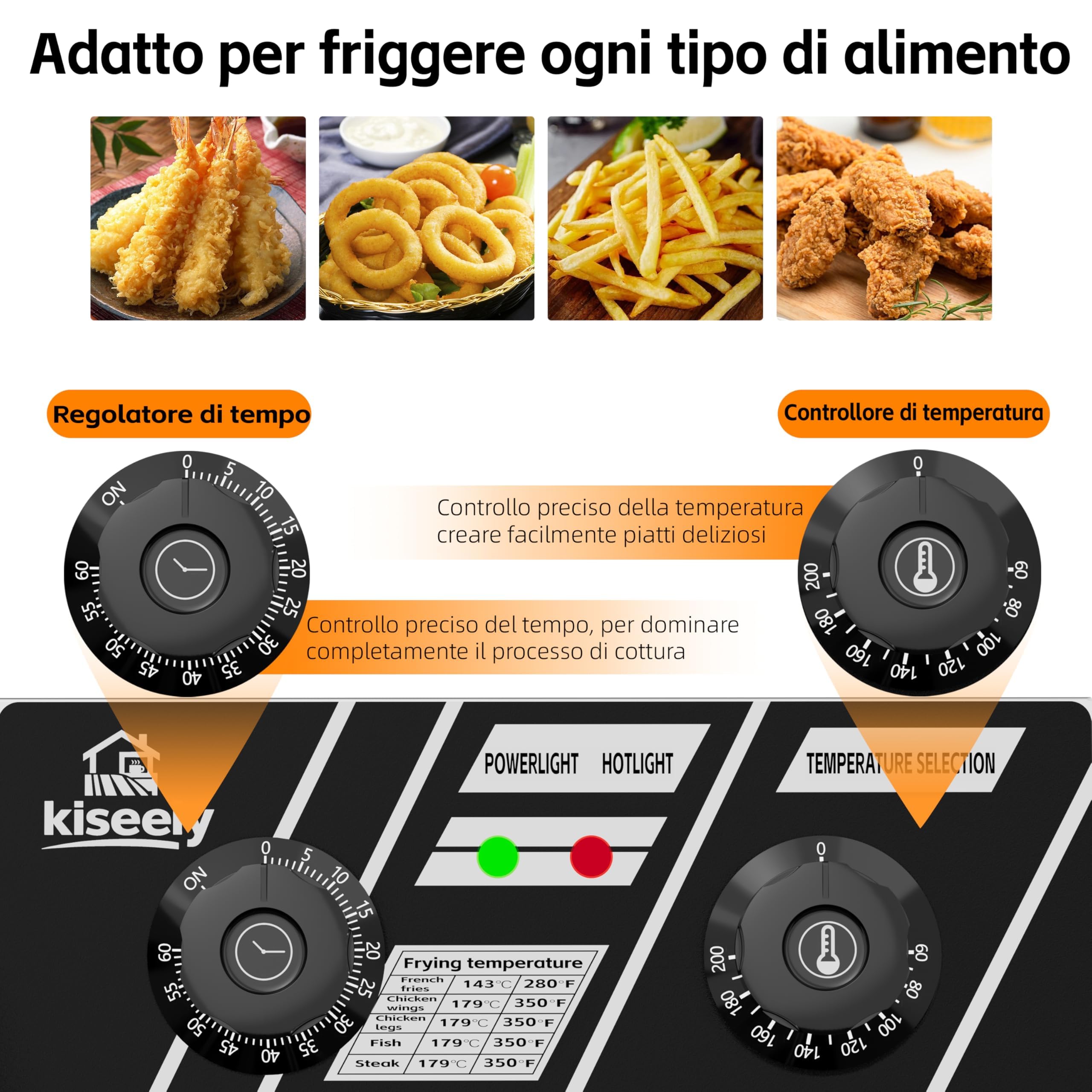 Friggitrice elettrica da 20 litri, friggitrice commerciale da 3500W con cestelli, friggitrice a doppia vasca in acciaio inossidabile con controllo del tempo e della temperatura (Single Fryer 10L IO4)
