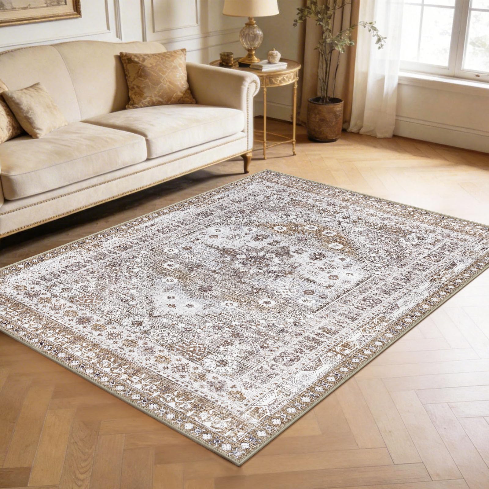Capslpad Vintage Teppich Wohnzimmer Retro rutschfest Kurzflor Kunstwolle Teppich Waschbar Weich Schlafzimmer Teppiche für Wohnzimmer Schlafzimmer Büro Bereich Esszimmer