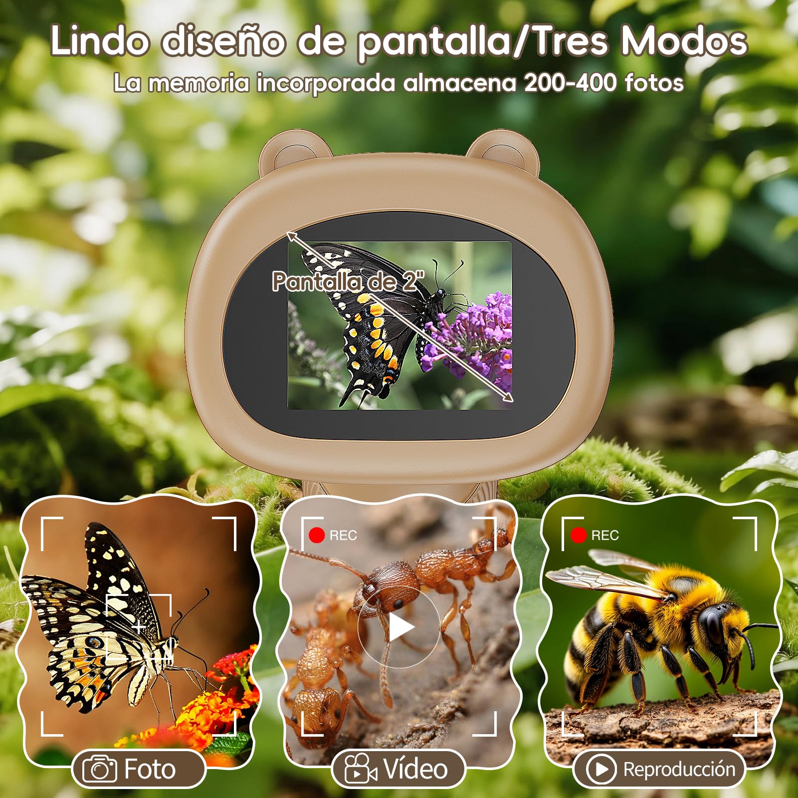 Microscopio Portatile Niños Zoom 1000x - Microscopio Digital Mini Recargable, Microscopi con Pantalla, 8 Luces LED, Ciencia Experimentos Juguetes para Cumpleaños/Navidad/Año Nuevo(Marrón)