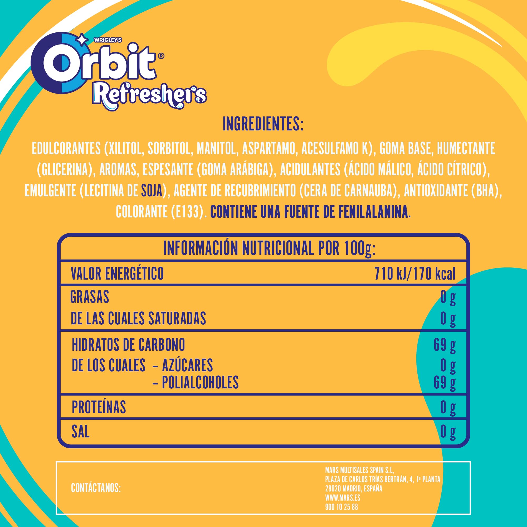 Orbit Refreshers Chicles Sin Azúcar Sabor Tropical en formato gragea Handypack, 16x7uds