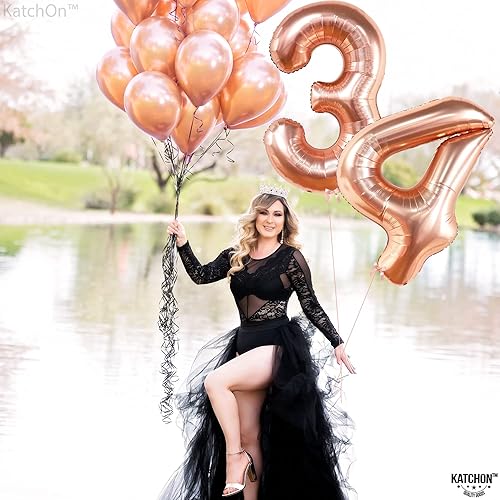 Miniatura 9 de KatchOn, Juego de globos de oro rosa con el número 34, gigantes, 40 pulgadas, globos de aluminio de cumpleaños de 34 años de color oro rosa,
