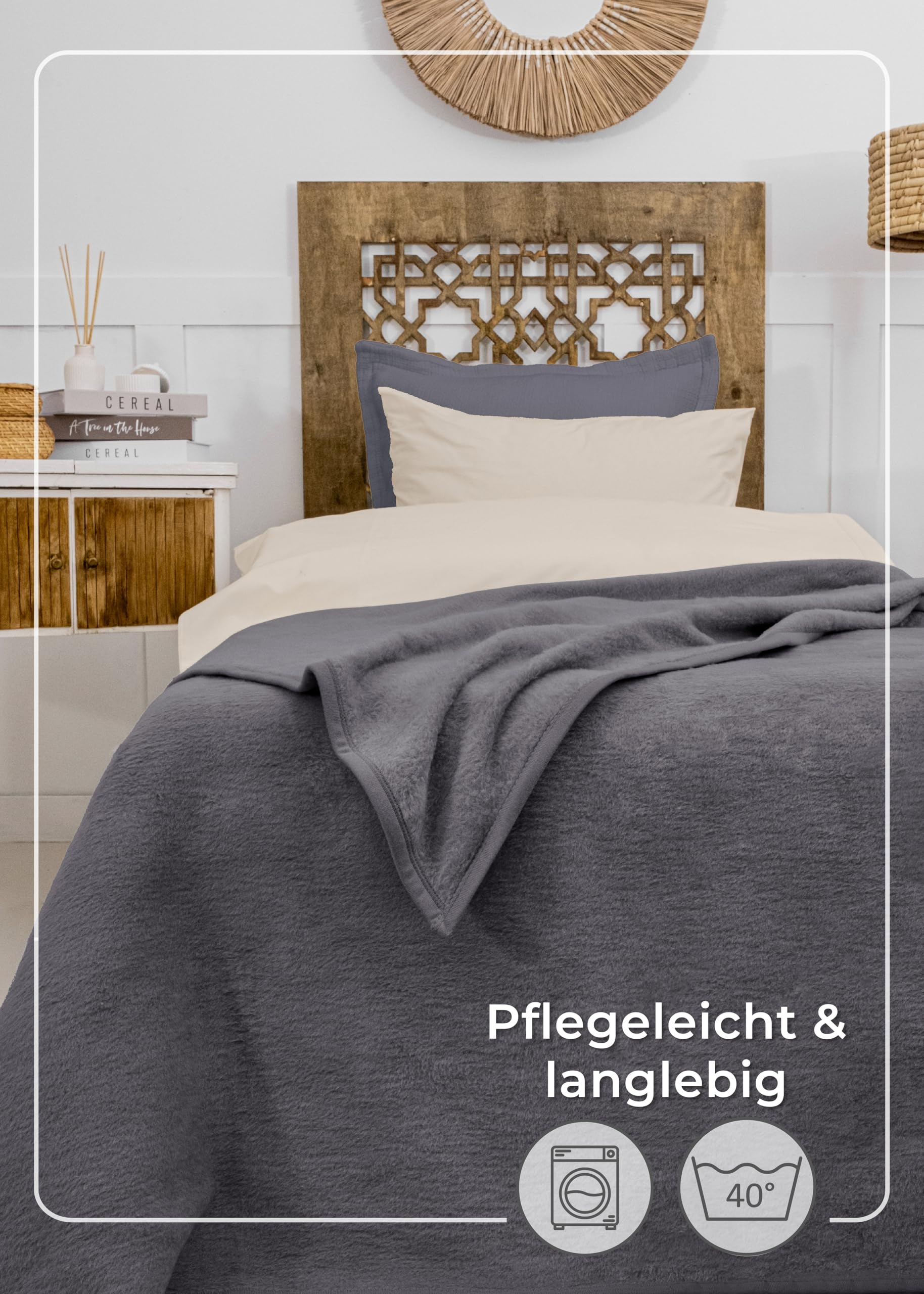 LAYNENBURG Koc bawełniany klasy premium, 150 x 200 cm, Öko-Tex 100, mieszanka bawełny, koc do przytulania, jako koc do mieszkania, na sofę, kanapę, przytulny, ciepły, z bawełny (antracytowy)