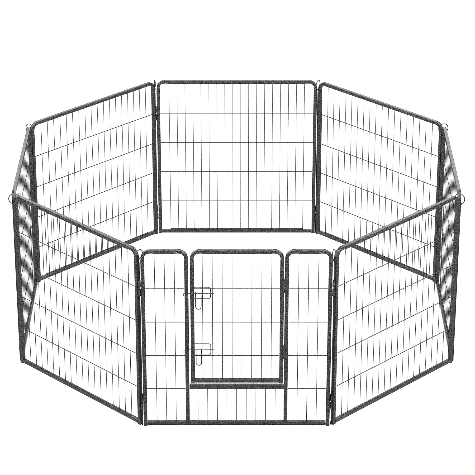 Feandrea Freilaufgehege, Laufstall DIY, mit 8 Gitterplatten je 77 x 80 cm, 2 L-förmige Riegel, transportabel, für innen und außen, extra große Haustiere ohne Halsband, grau PPK88G