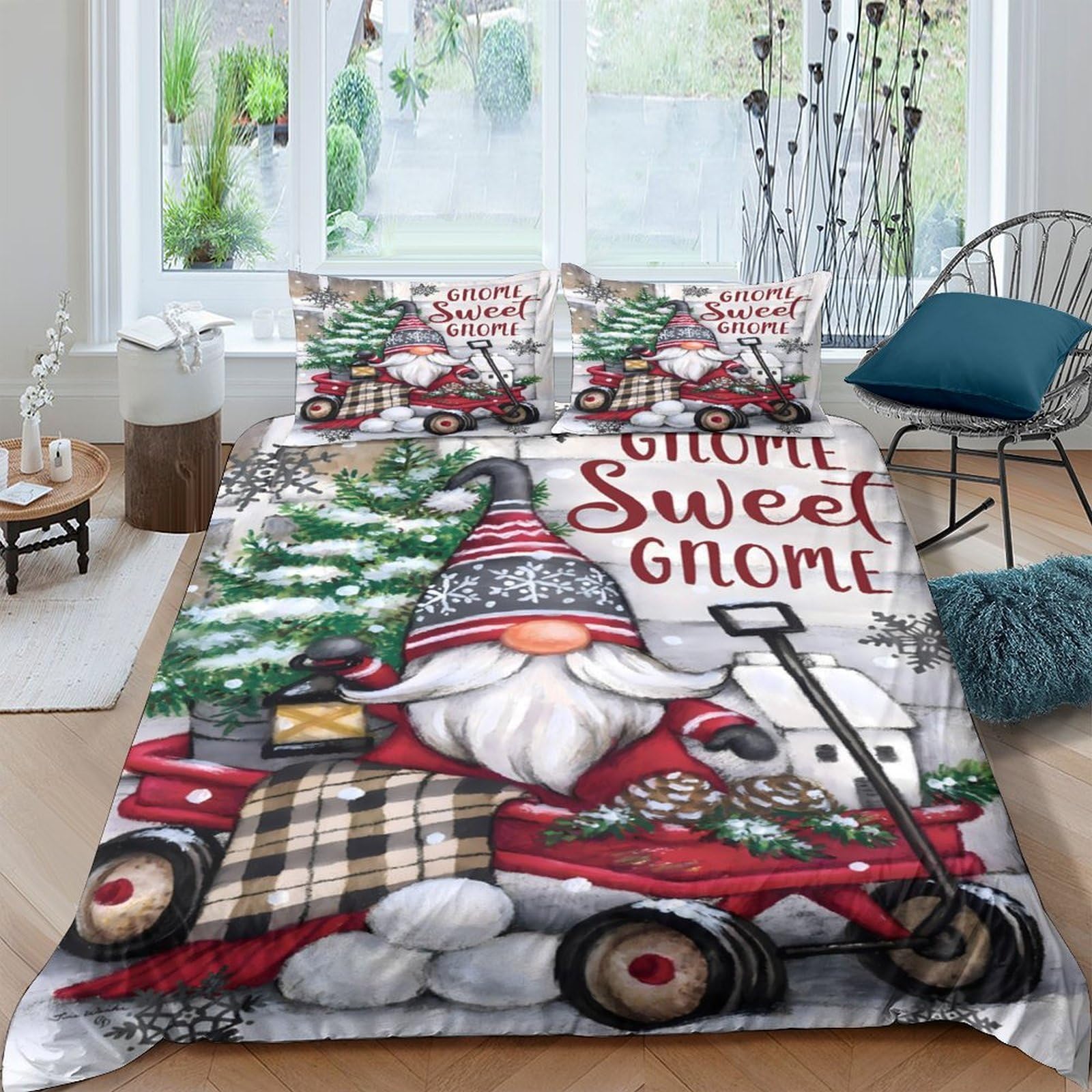 Ctjqhvkz Style-4 3D Printed Christmas Gnome Fitted Sheet Microfiber Red Green Tree Bed Cover For Bedroom Guest Room Festive Decor Single（135X200cm）