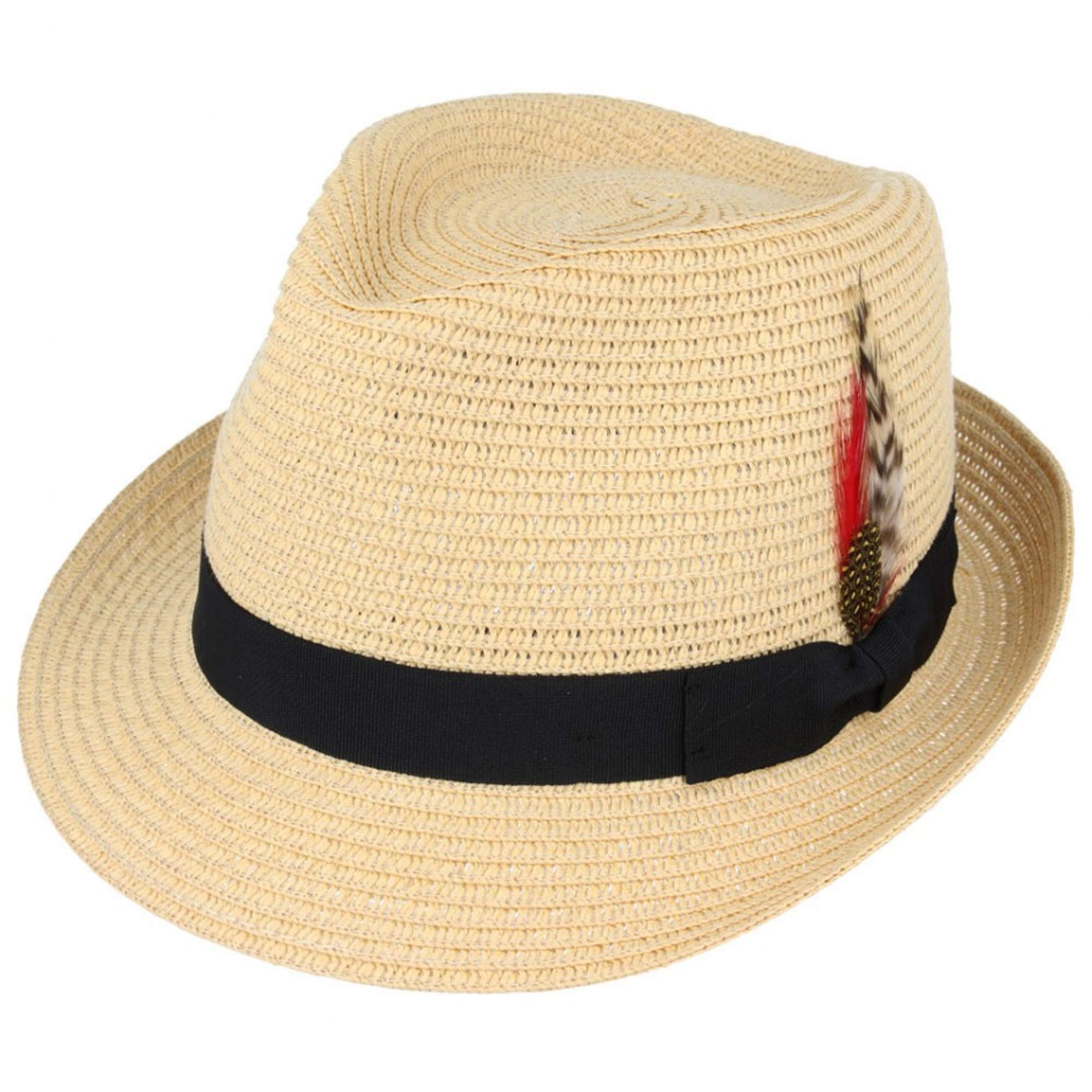 Maz Paper Straw Crushable Summer Beach Trilby Hat with Band and Adjustable Sweatband (Beige, Large(59cm))