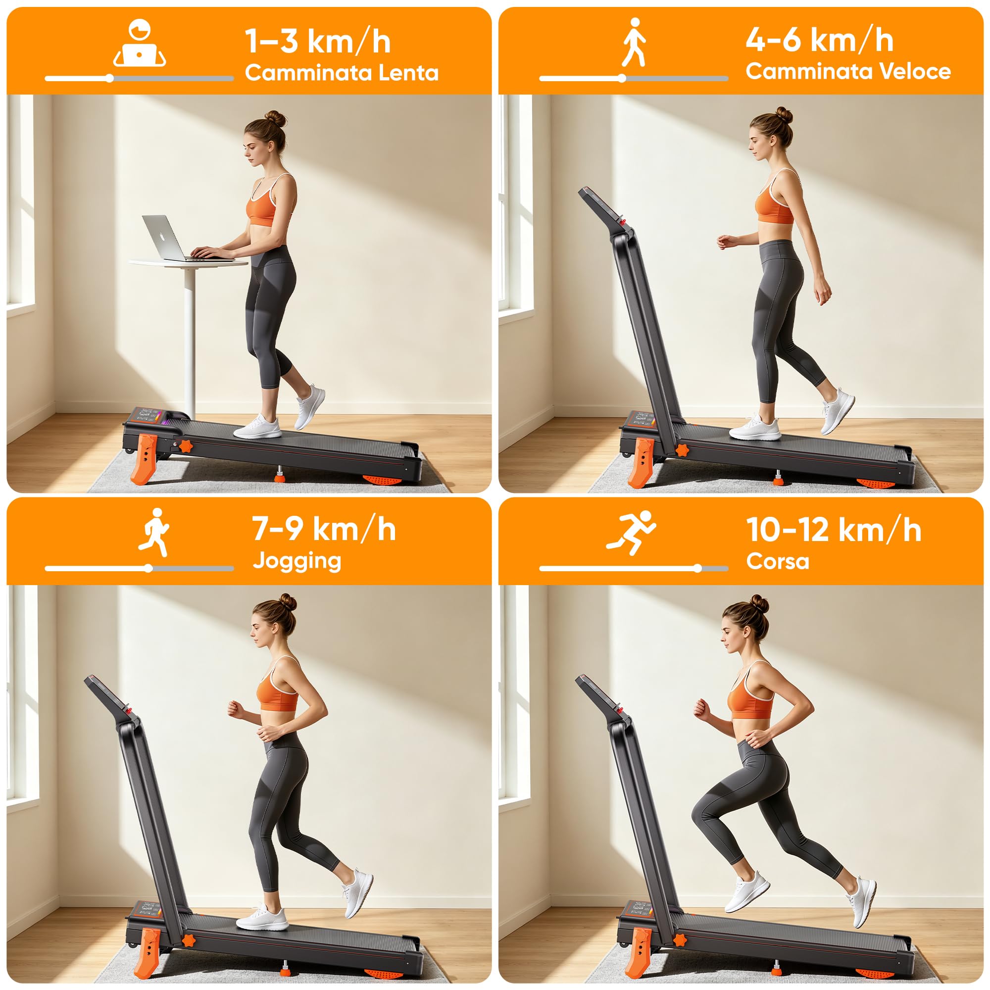 GIDGIMO Tapis Roulant Elettrico Pieghevole 2 in 1 con Inclinazione al 15%, Walking Pad con Maniglia, fino a 12 km/h, Motore Silenzioso, Display LED e Telecomando, per Casa e Ufficio
