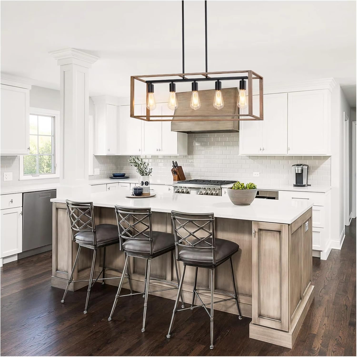Rectangle Chandelier Kitchen Island Lighting 5-Light Kitchen Pendants Lights Over Island Height Adjustable,for Decoration
