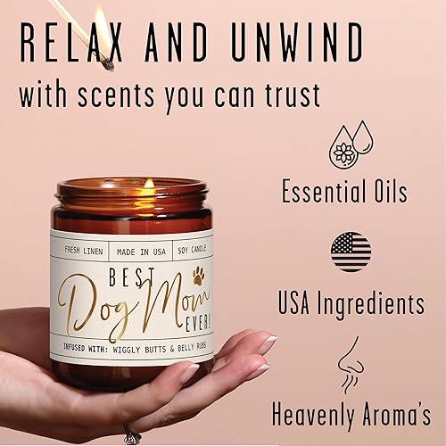 Miniatura 5 de Dog Mom Gifts for Women, Dog Lovers Gifts for Women - 'Best Dog Mom Ever' Soy Candle, w/Fresh Linen I Gifts for Dog Lovers I Dog Gifts for Women I