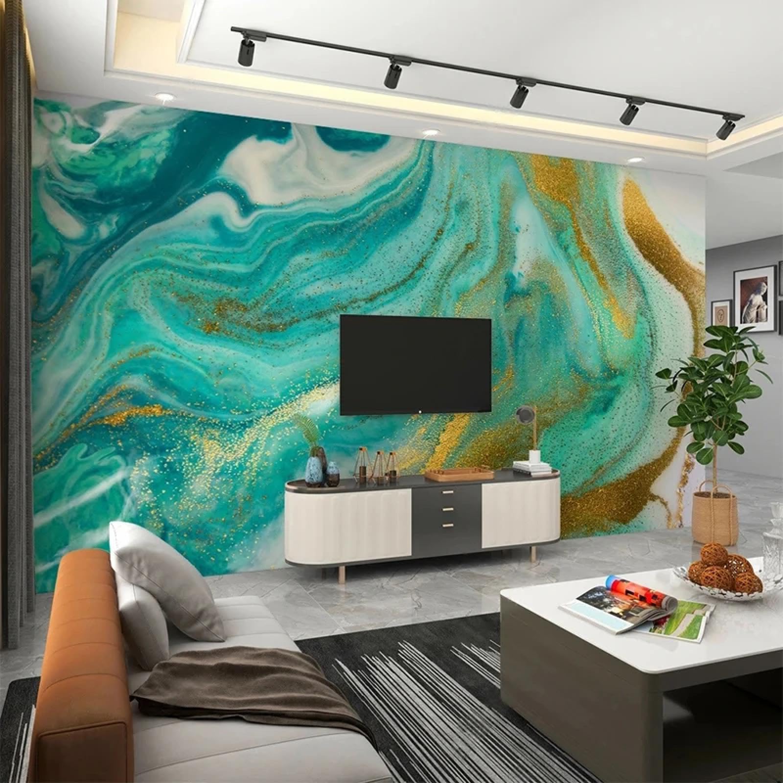 Papier peint 3D autocollant pour masquer un mur abime avec fresque salon