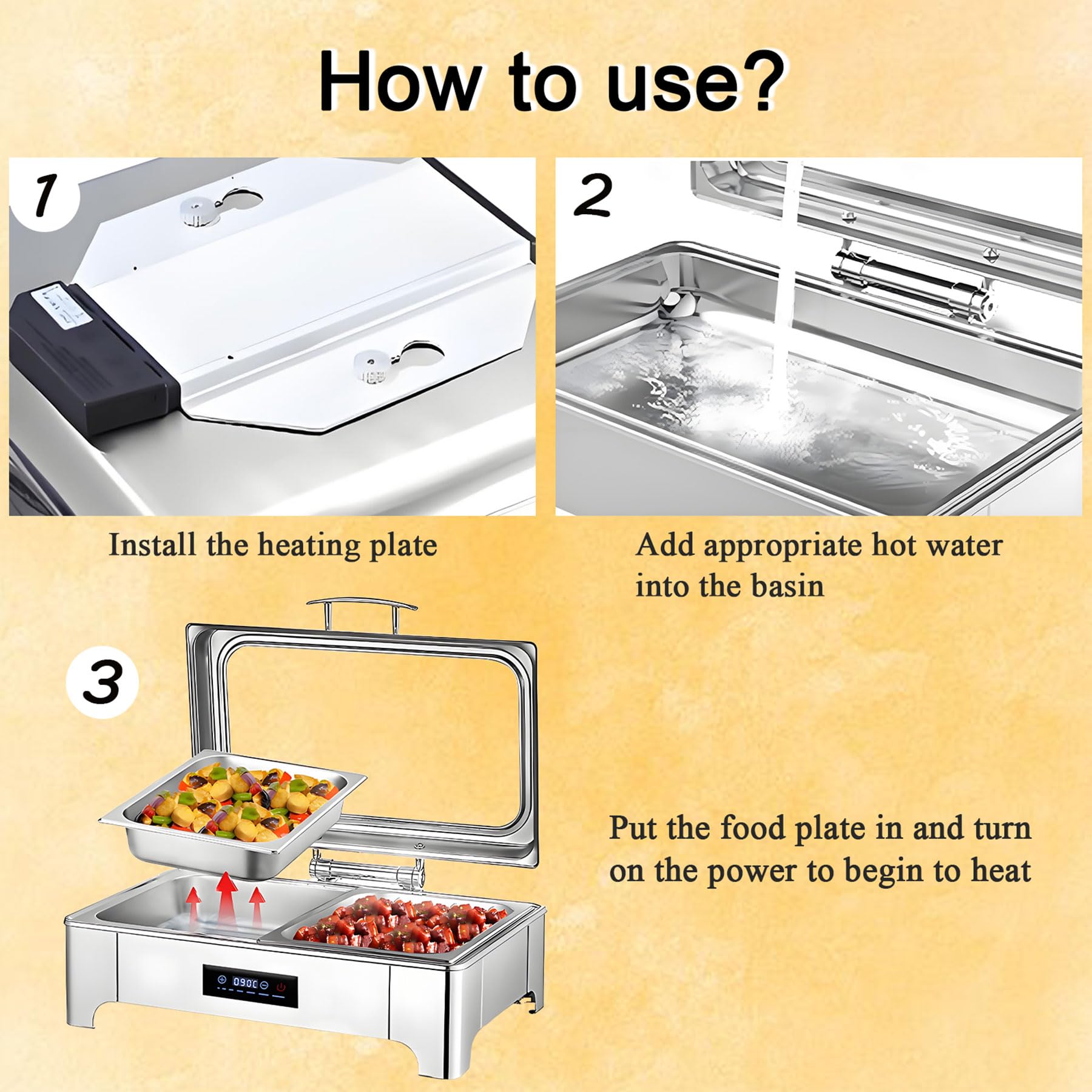 Chafing Dish Electrico, 9L Calentador de Comida Electrico Buffet | Calentador de Buffet Acero Inoxidable con Control Inteligente para Buffet y Fiestas, Temperatura Regulable 0-90℃
