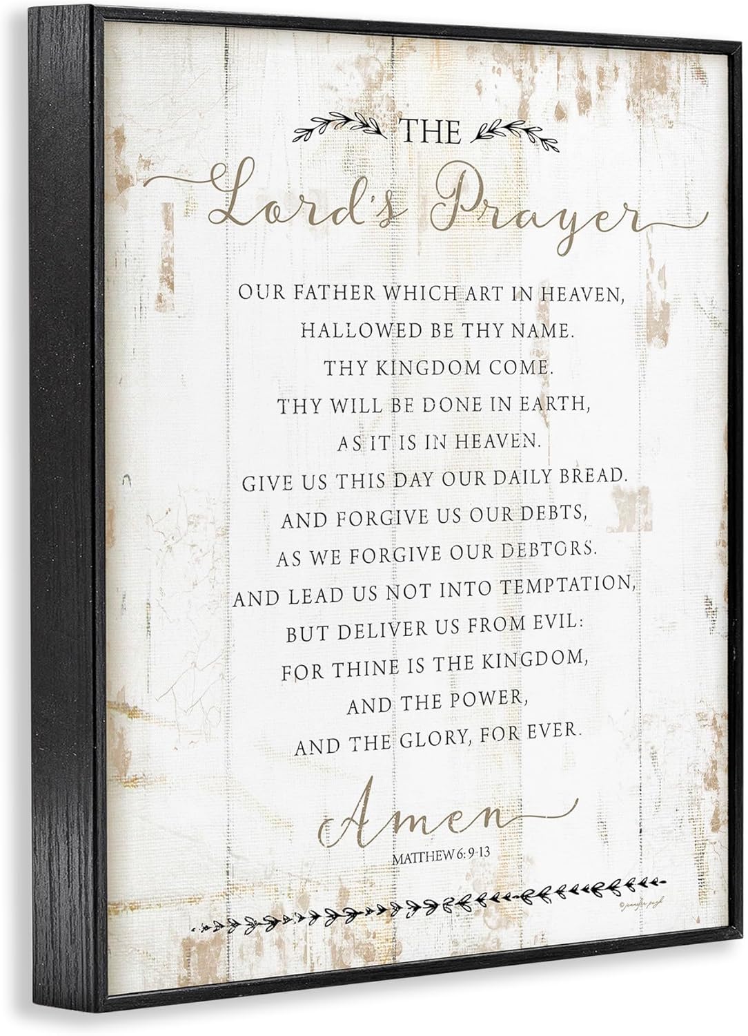 Stupell Industries The Lords Prayer Our Father Rustic Distressed White Wood Look Black Framed Wall Art, 11 x 14, Design by Artist Jennifer Pugh
