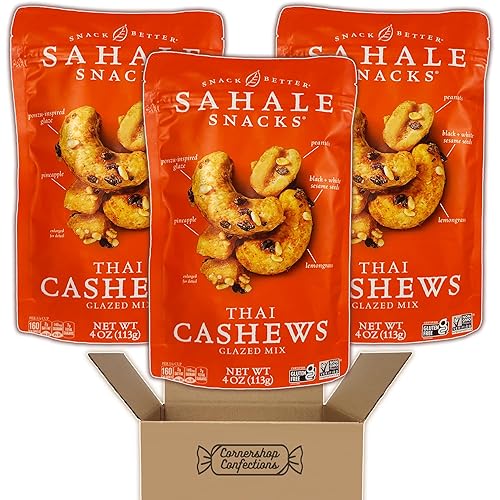 Gourmet Thai Anacardos Glazed Mix Paquete de 3 bolsas Anacardos, cacahuetes, semillas de sésamo, piña recubierta con esmalte inspirado en Ponzu,