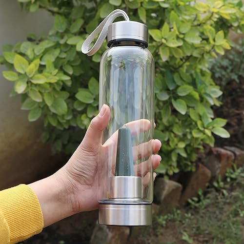 Miniatura 8 de GEMHUB Botella de agua de cristal de cristal con centro de piedras preciosas de cristal natural, varita de labradorita curativa