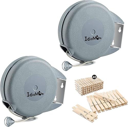 Paquete de 2 tendederos retráctiles de 40 pies con 48 pinzas para ropa | Línea de lavandería resistente retráctil | Línea de ropa de PVC retráctil