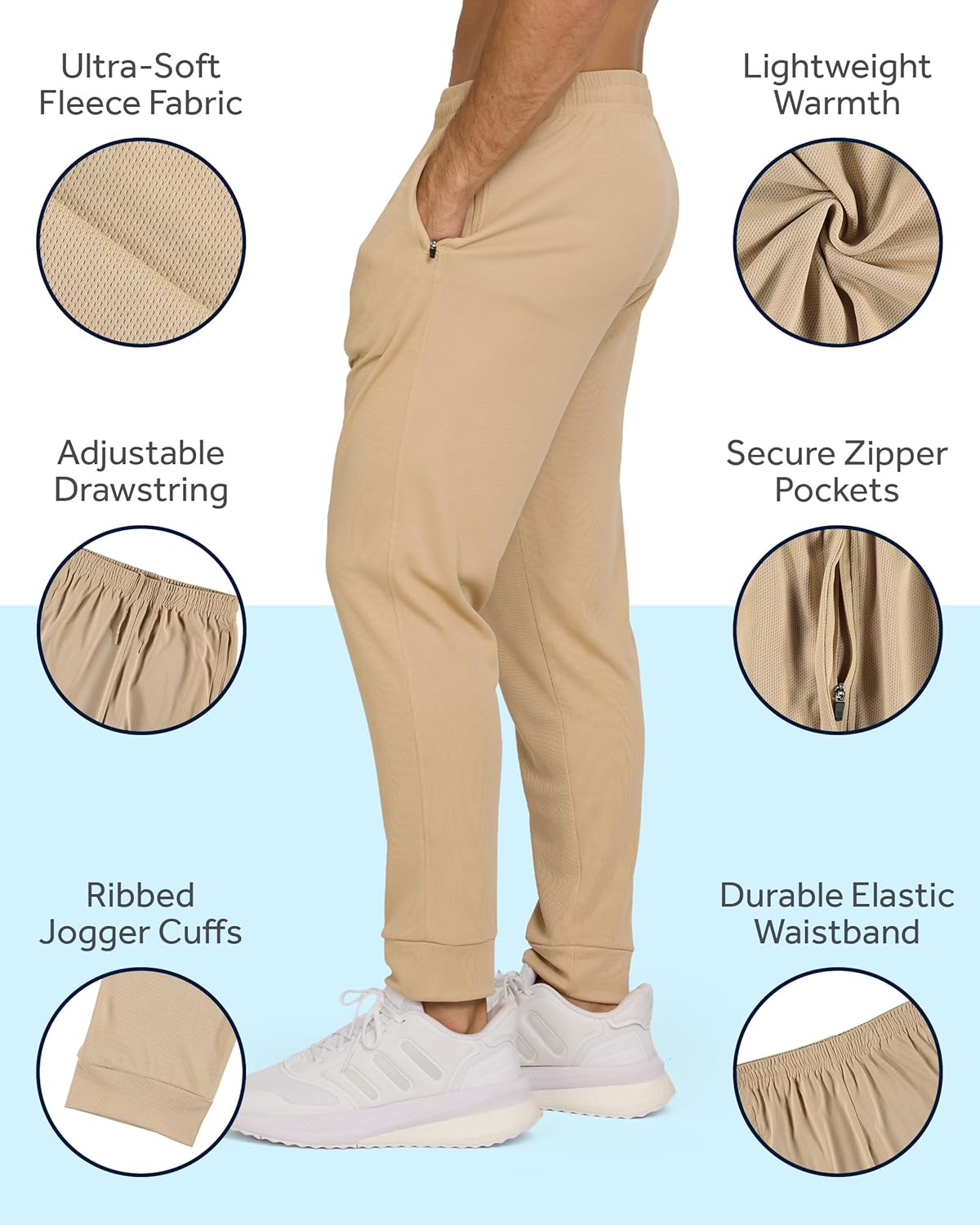 PURE CHAMP Men’s 3 Pack Mesh Joggers with Zipper Pockets, Athletic Pants for Men – Moisture-Wicking Gym Sweatpants Men - Image 2