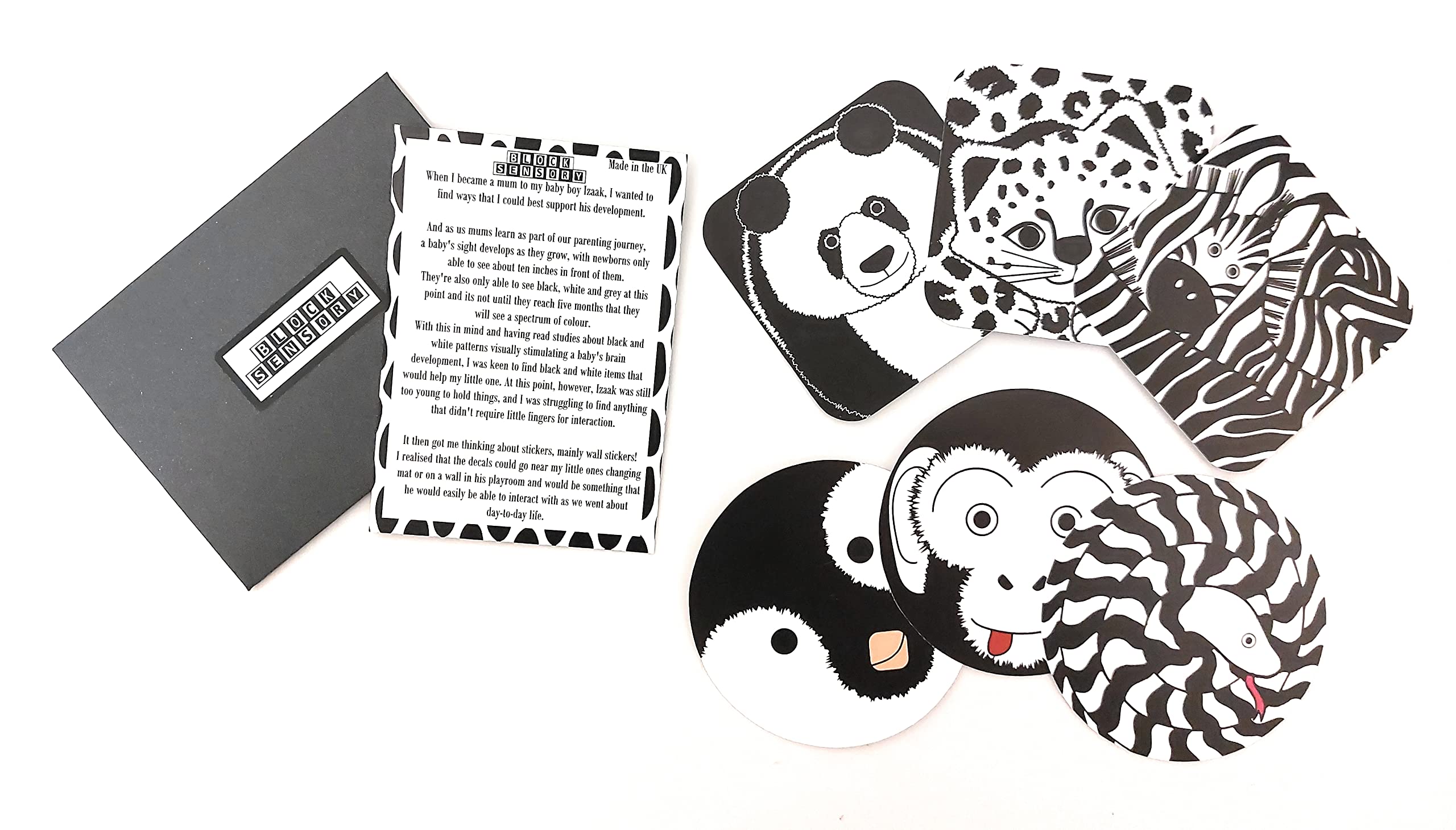 Baby Sensory Gift - Black and White Multi-use Animal Sensory Decal Stickers. Vinyl Wall Stickers, Baby Sensory Stickers