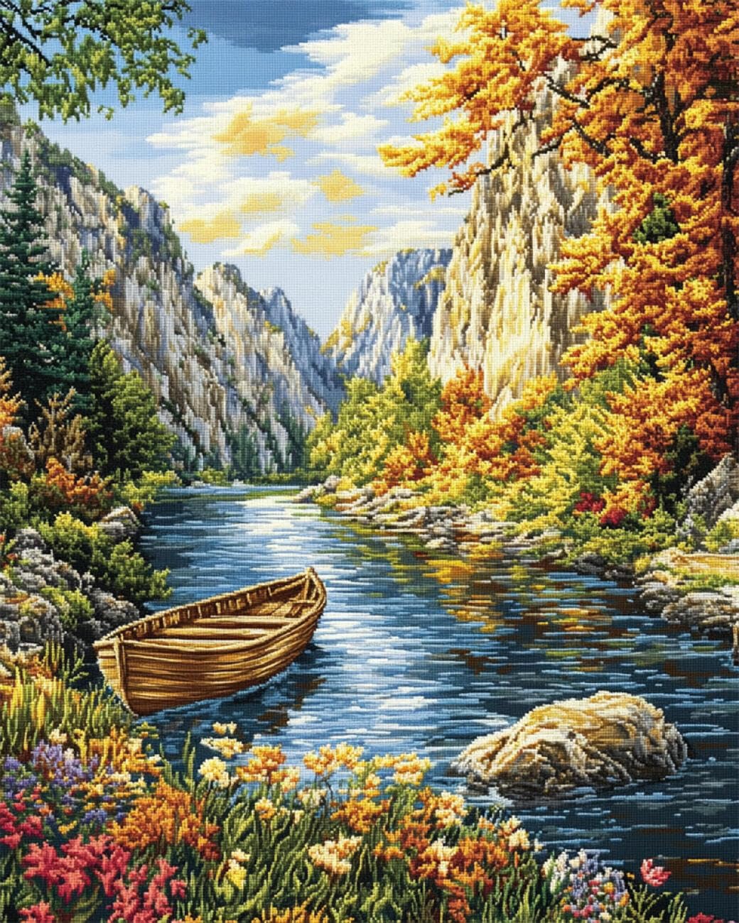 RKFLGEW DIY Seed Bead Embroidery Kits Mountains, Forests and Rivers 30x40cm