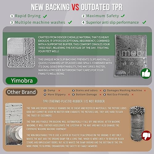 Miniatura 105 de Yimobra - Tapete de baño largo de felpilla, grande de 55.1 x 24 pulgadas, microfibra gruesa, absorbente, extrasuave, antideslizante, peludo, lavable