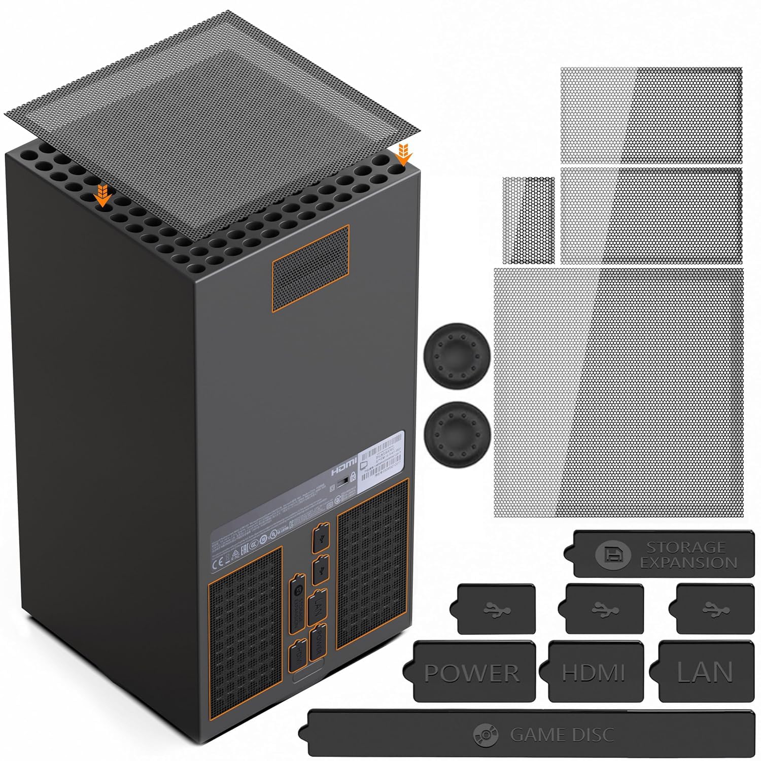 TCOS TECH Dust Proof Kit For Xbox Series X Dust Plugs Dust Filter Kit Compatible with Xbox Series X Console - Anti-Dust Vent Cover with 8 Silicone Dust Plugs, 4 PVC Meshs Set & 2 Thumb Grips (B0CRHNDJCQ) Amazon Price History, Amazon Price Tracker