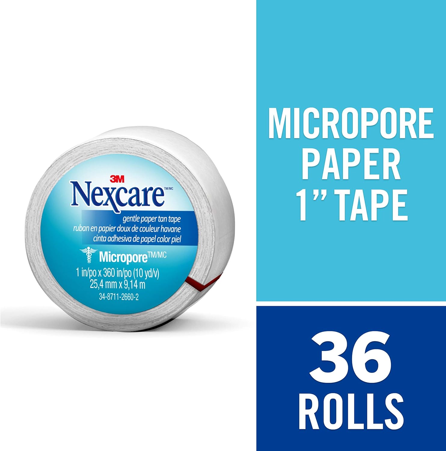 Nexcare Micropore Gentle Paper First Aid Tape, 1 in x 10 yds, Ideal For Securing Gauze And Dressings, Wrapped, 36 Count
