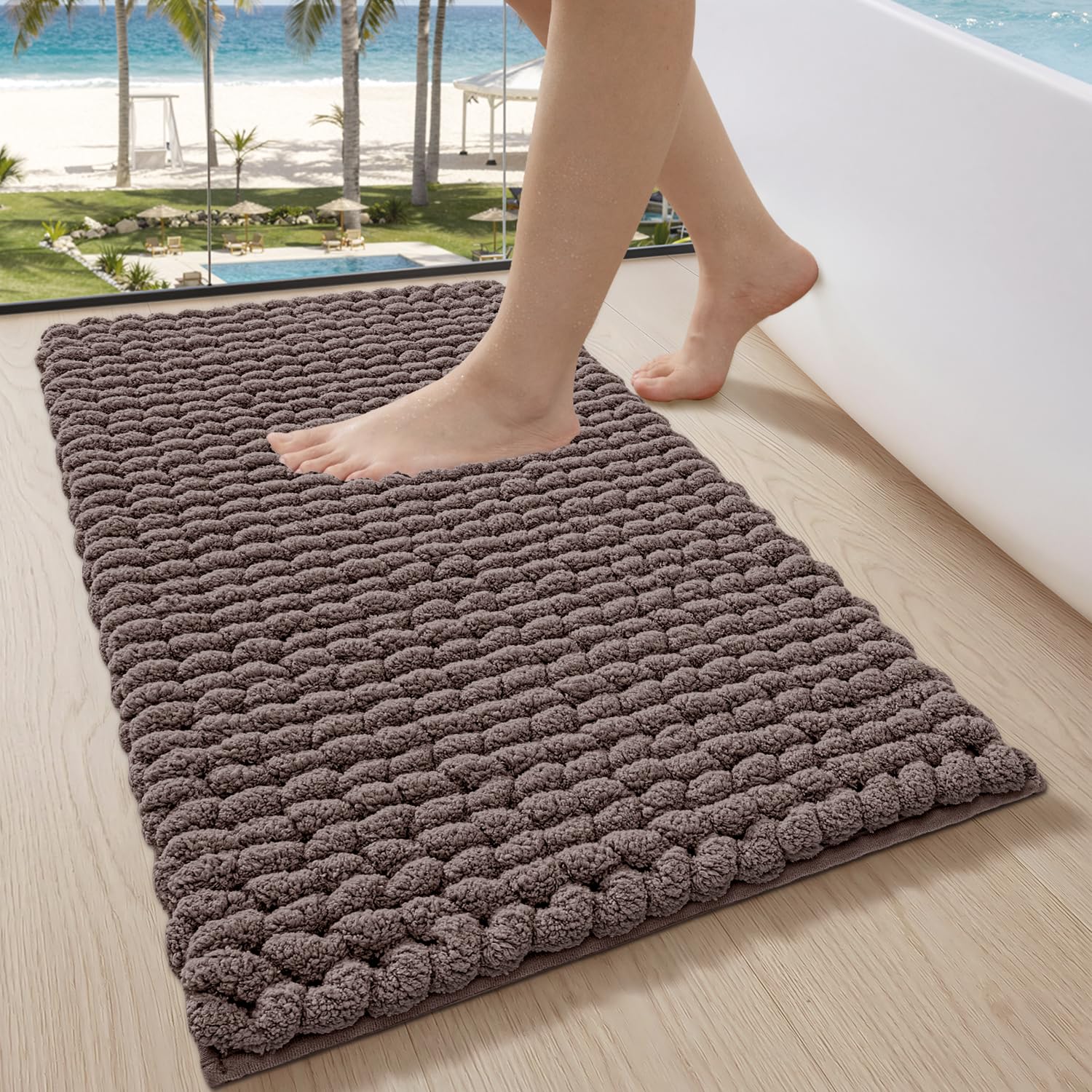LUMI Luxury Bathroom Rug, Ultra Soft Quick Dry Bath Mat, Non-Slip Absorbent Thick Chenille Bath Rug, Cozy Braid Design Floor Mat for Bathtub, Sink,