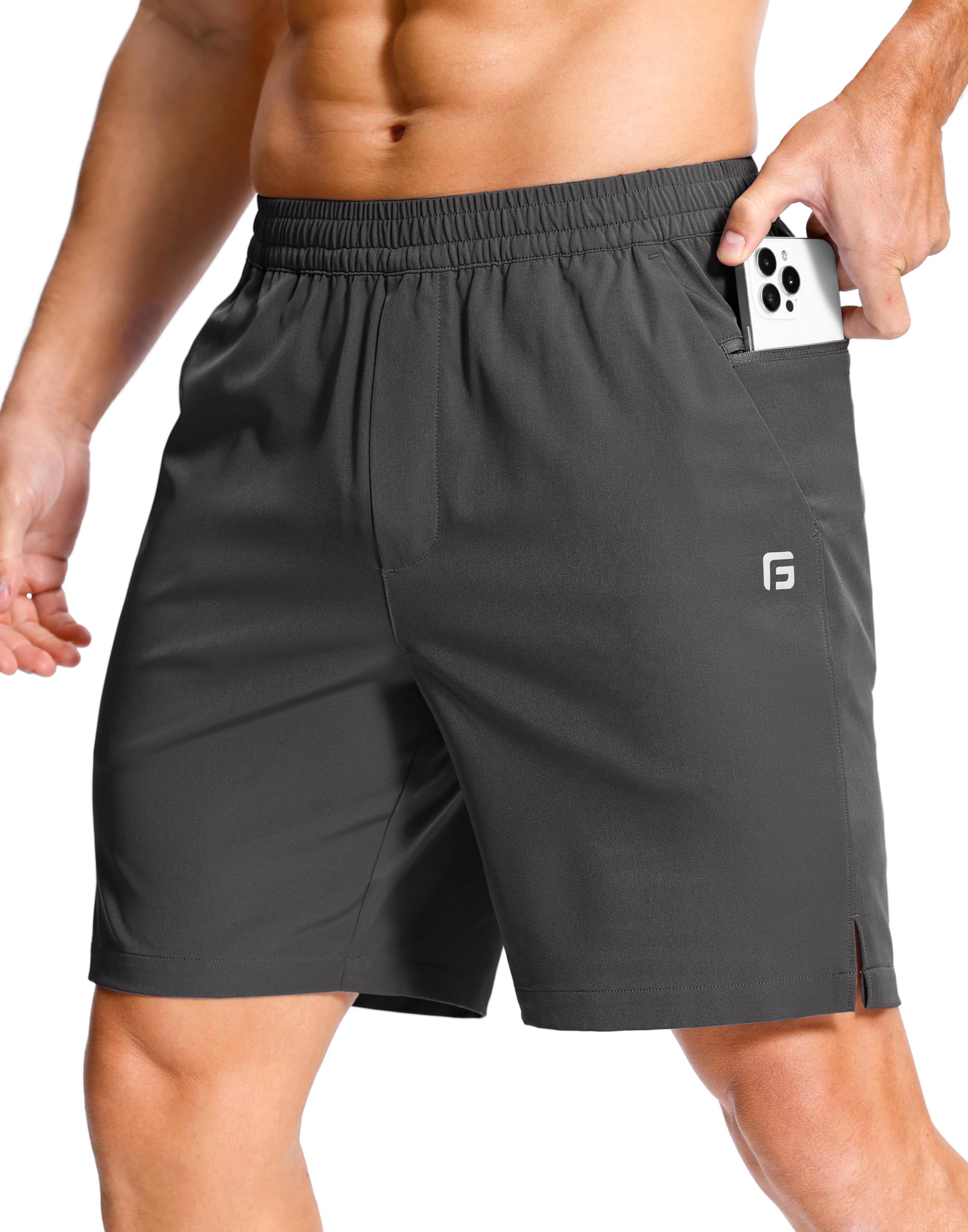GGJ Men's Lightweight Athletic Shorts with 2 Zipper Pockets 7"/5"/9" Gym Workout Running Quick Dry Tennis Shorts for Men