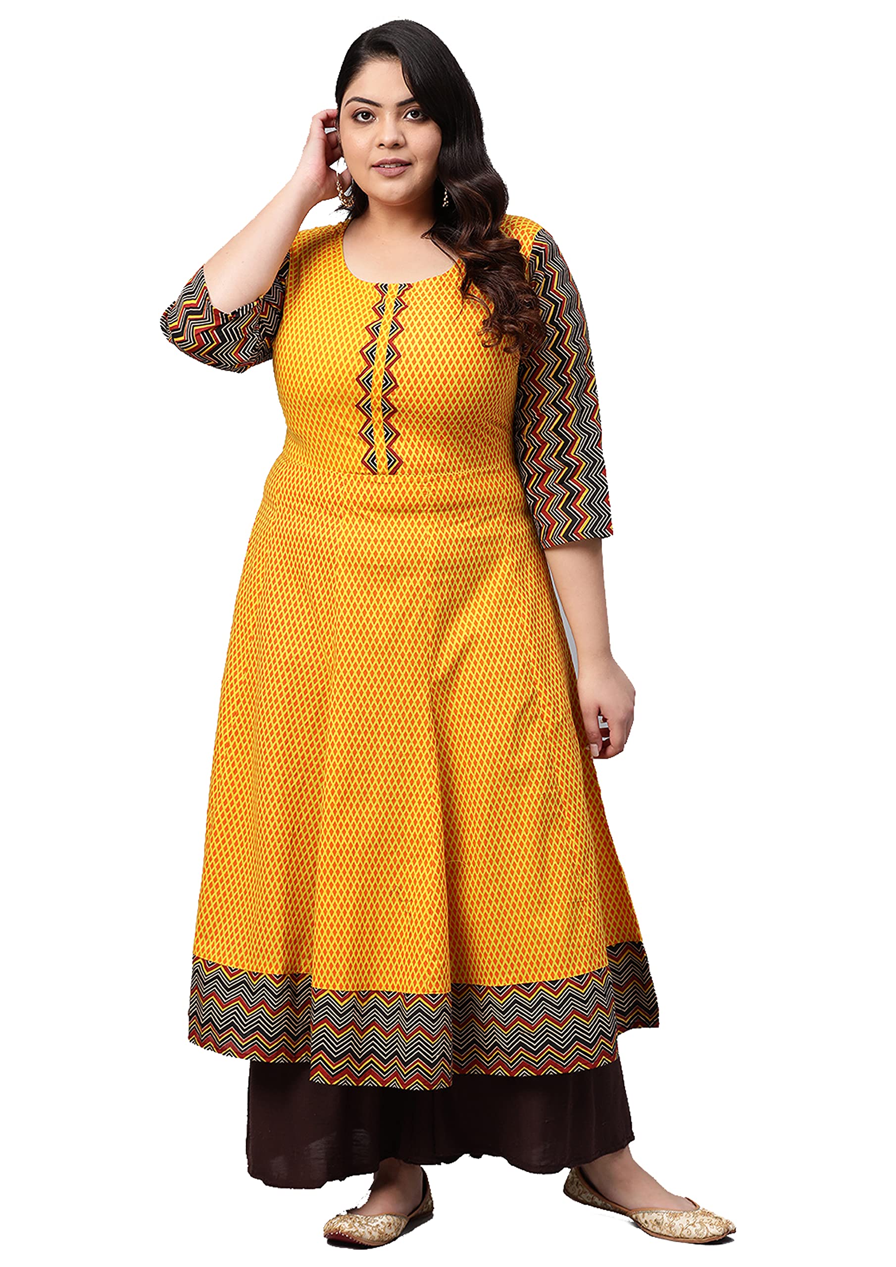 Yash GalleryWomen's Cotton Geometric Print Anarkali Kurta For Summer