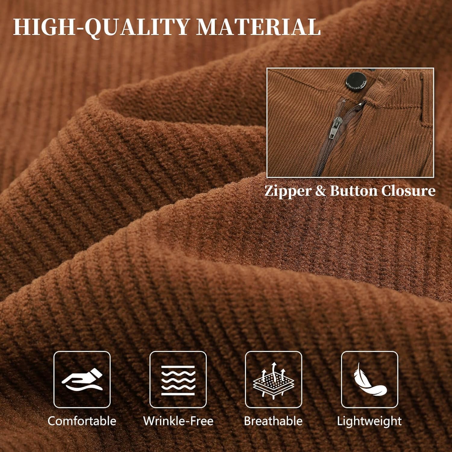 Mens Baggy Corduroy Pants Vintage Casual Pants for Men with Belt Loop - Image 5