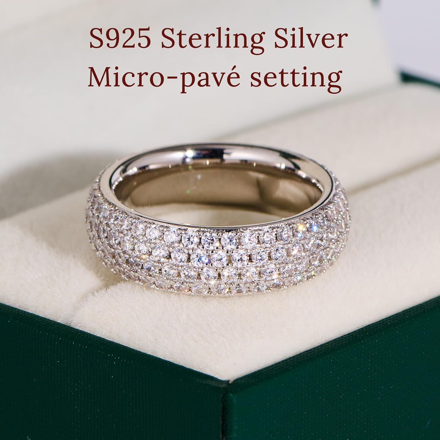 VISDIV 925 Sterling Silver Wedding Rings for Women Promise Engagement Non Tarnish Bands Rings CZ Cubic Zirconia Chunky Eternity Statement Wide Rings for Her - Image 4