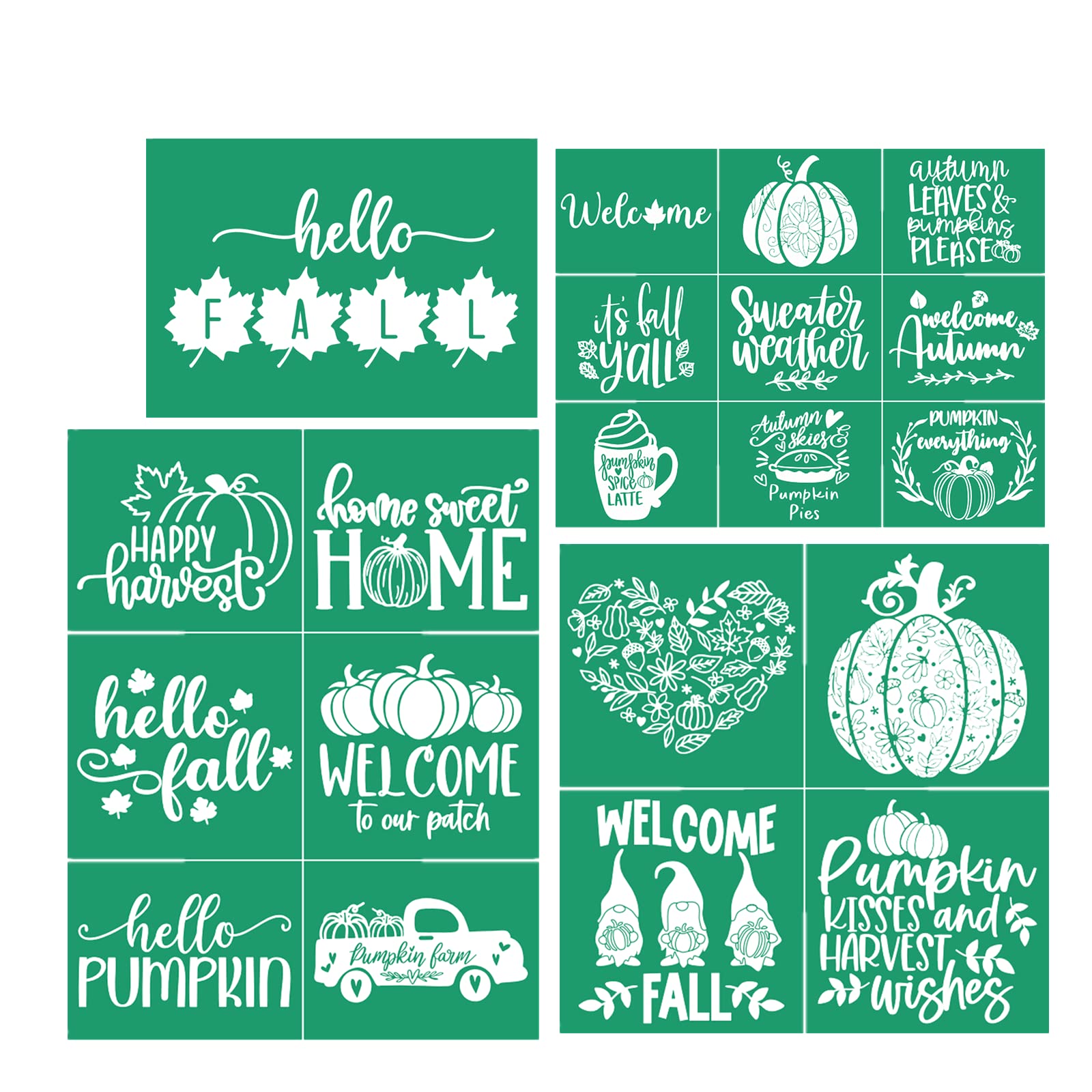 JAJADO Fall Silk Screen Stencil 4pcs, Autumn Leaves Farmhouse Pumpkins Bundle Chalk Paste Adhsive Stencils Reusable Screen Print Transfers for Crafts
