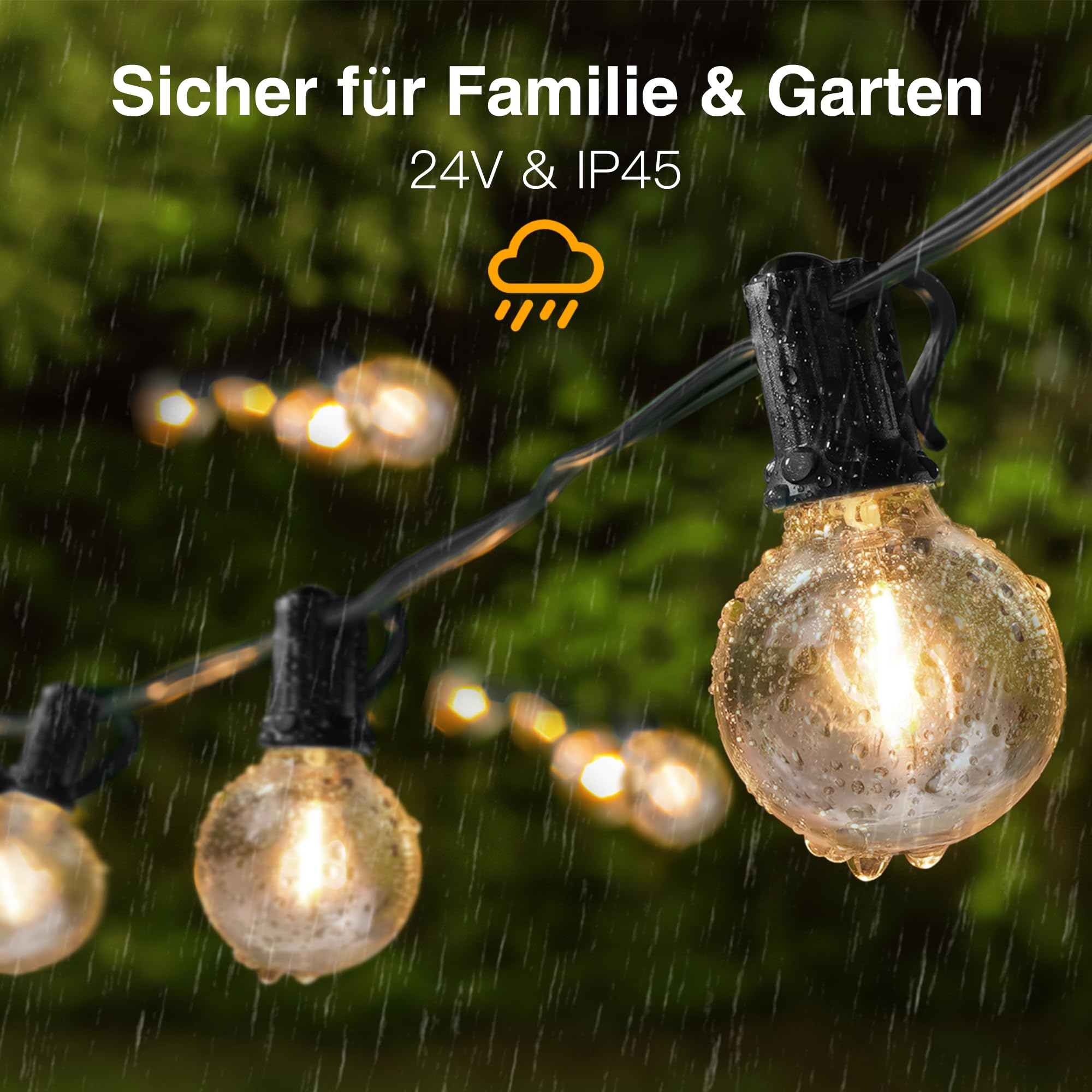 Ollny Guirlande lumineuse LED 20M extérieure, dimmable, 25+2 ampoules G40, télécommande, 3 modes, 4 minuteries, étanche, pour jardin balcon terrasse (Blanc chaud)