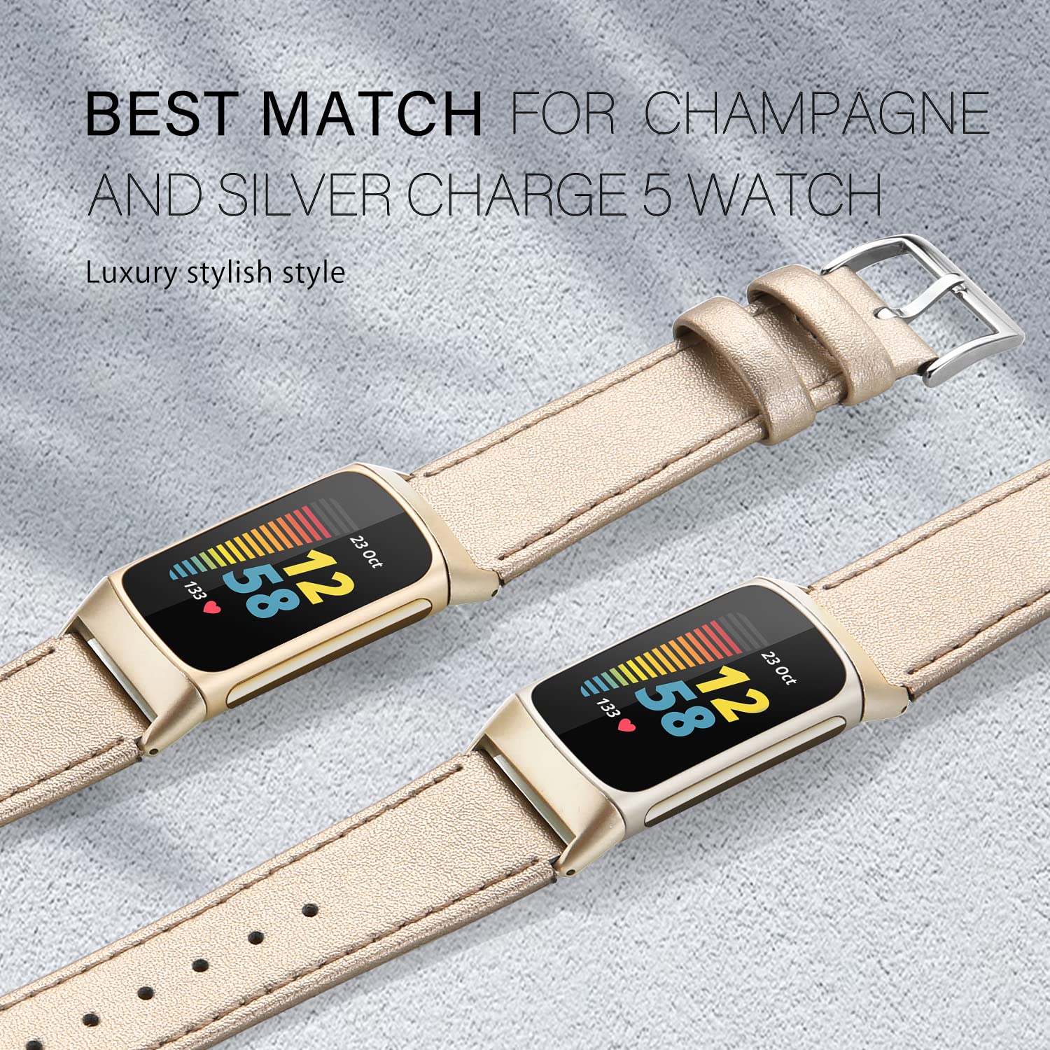Bracelet En Cuir Véritable Pour Fitbit Charge 6/5 – Réglable, Boucle Métal (Homme/Femme)
