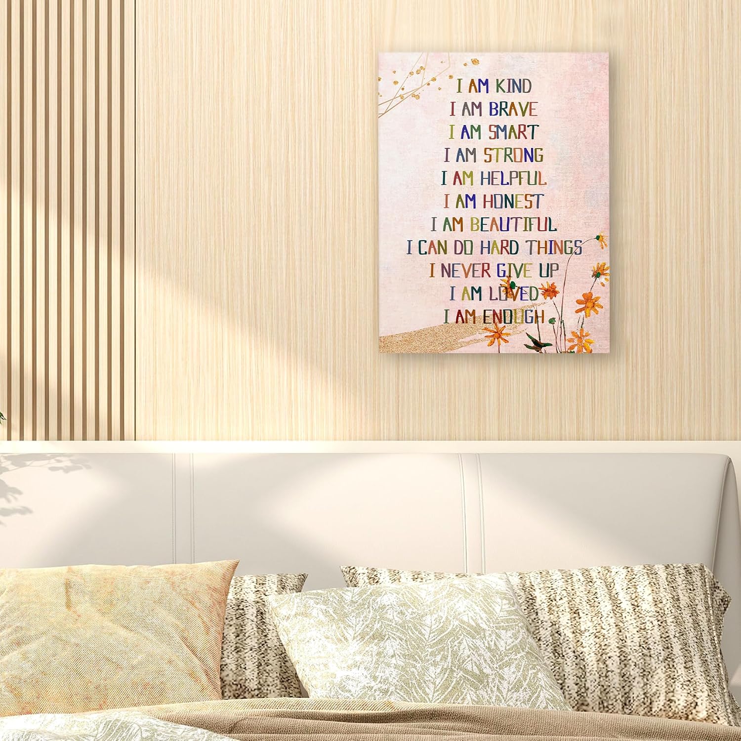 WODMIS Affirmation Wall Decor,I Am Kind Smart Brave Inspirational Framed Canvas Wall Art Decor 11×14,Watercolor Wall Decoration for Office Girls Room Prints Decor (pink4, 11x14) image 4