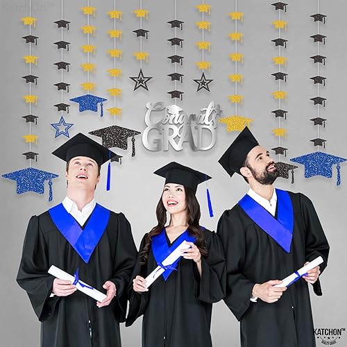 Miniatura 5 de KatchOn, Guirnalda de gorra de graduación con purpurina, 12 cuerdas, sin bricolaje, decoraciones de graduación azules y doradas 2025, decoraciones