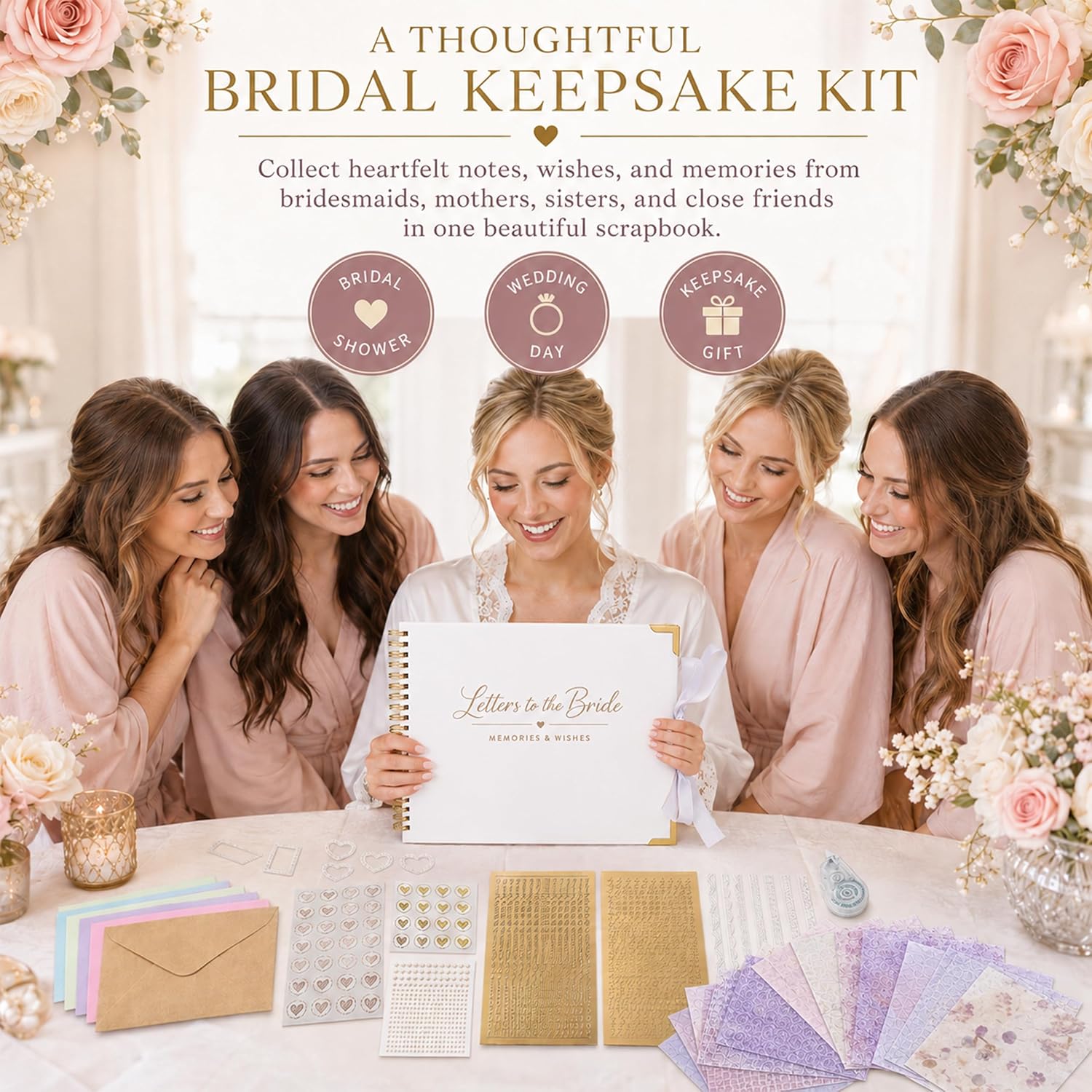 Letters to the Bride Scrapbook Kit, Bridal Shower Guest Book Alternative,Blank Paper Scrapbook Photo Album, DIY Wedding Keepsake Gift for Bride with Pearl Stickers,Anniversary Memory Album (white)