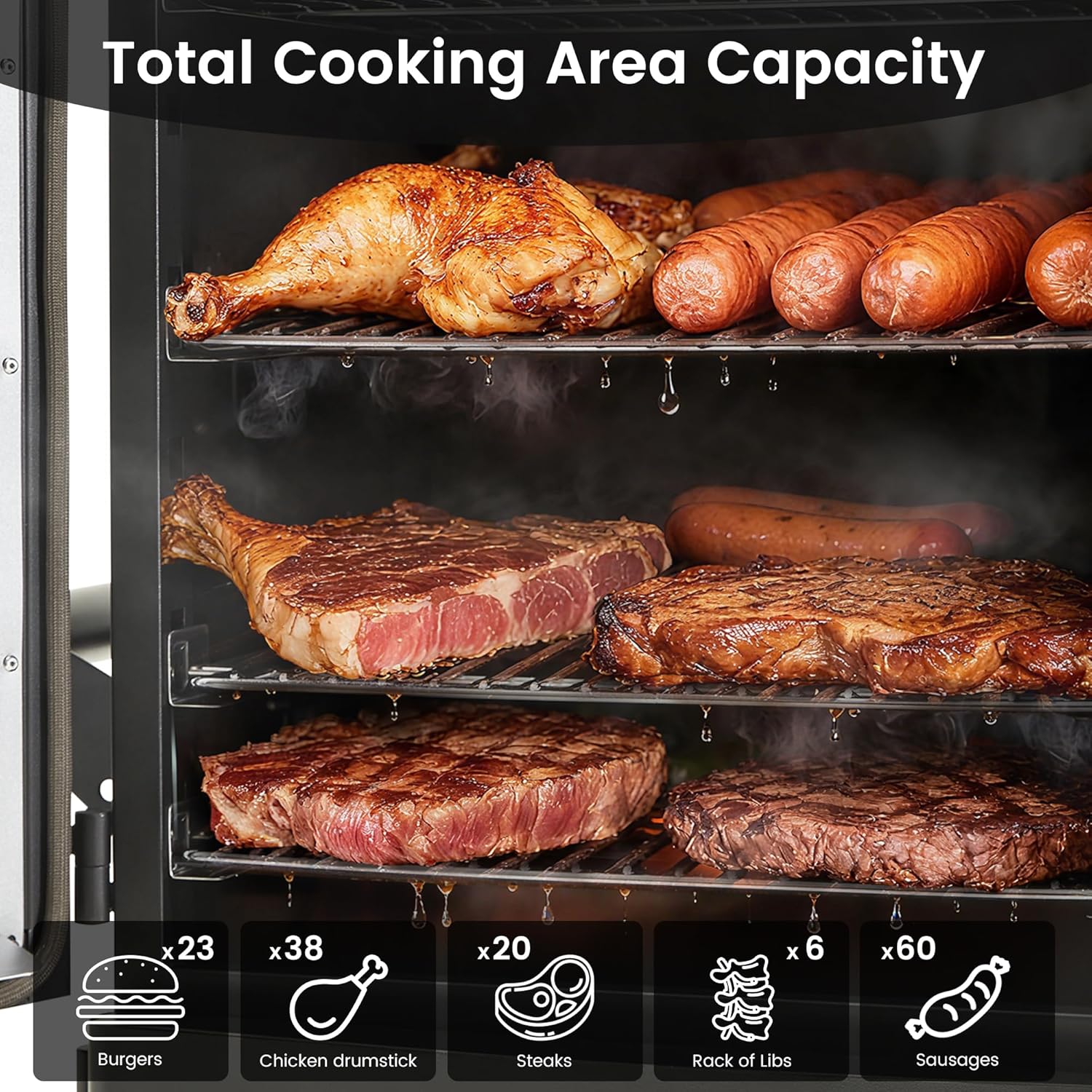 Large Vertical Propane Smoker with Cover & 4 Cooking Grates, Large Cooking Space, Heavy Duty & Weather-Resistant for Outdoor,Smoke Ribs,Brisket,Chicken