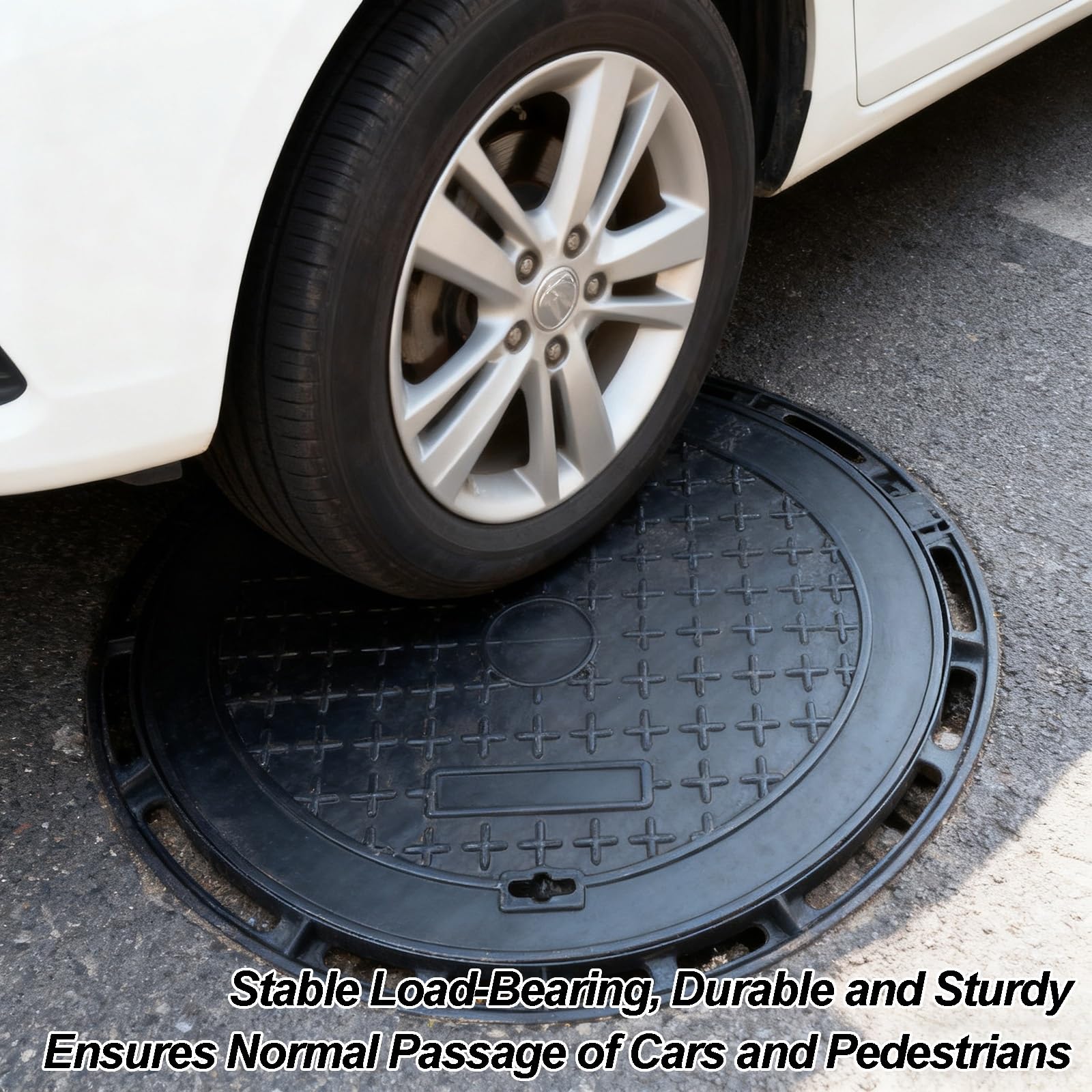 Tapa para Arqueta de Hierro Dúctil y Marco Redondo para Drenaje Exteriorrejilla Desague Terraza Tapa de Inspección Metálica Resistente(60cm/24in)
