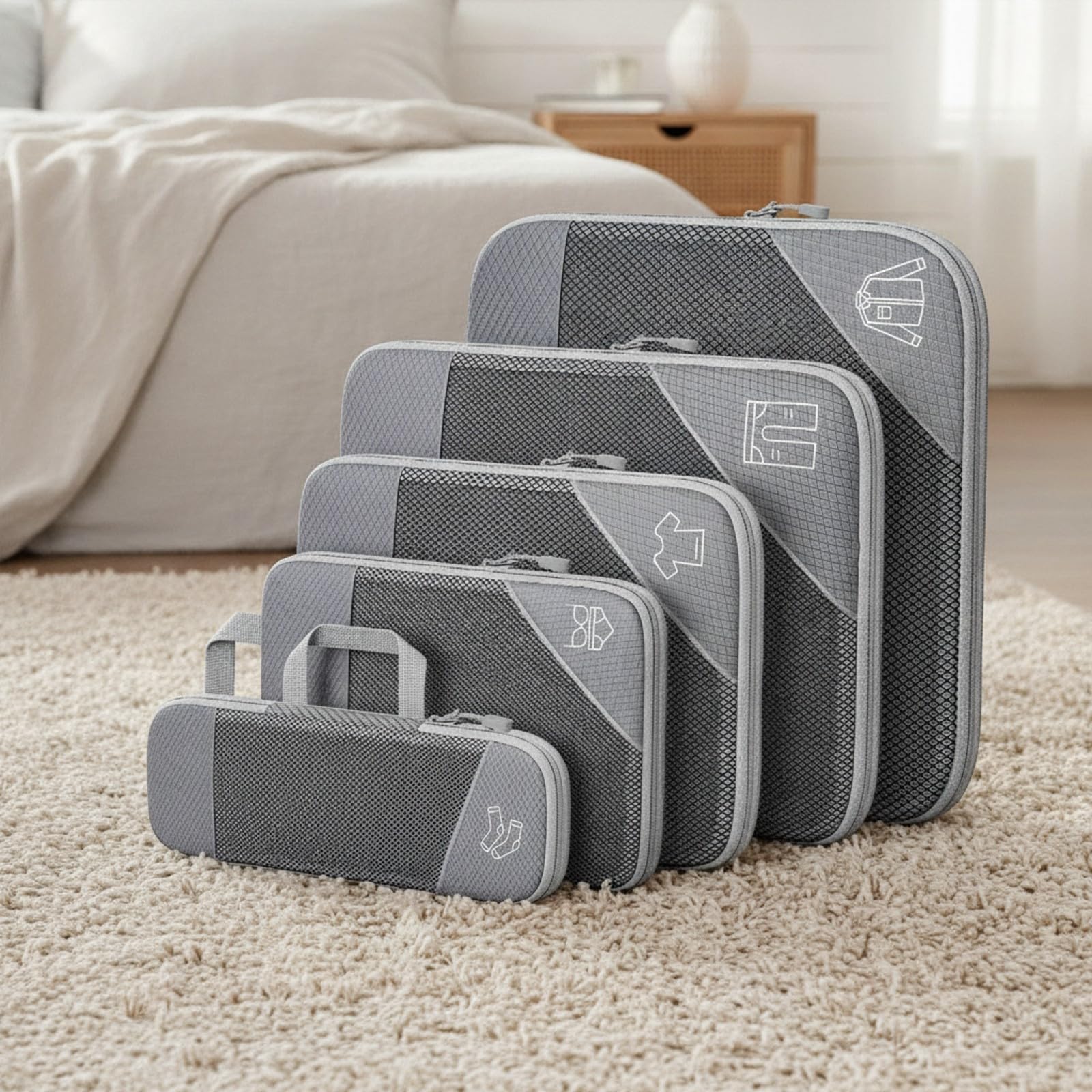 Organizador Malla Expandible con Cierre Cremallera para Mantener la Ropa Contenida y Visible l Equipaje Acuado para Viajes Trabajo y Escapadas,