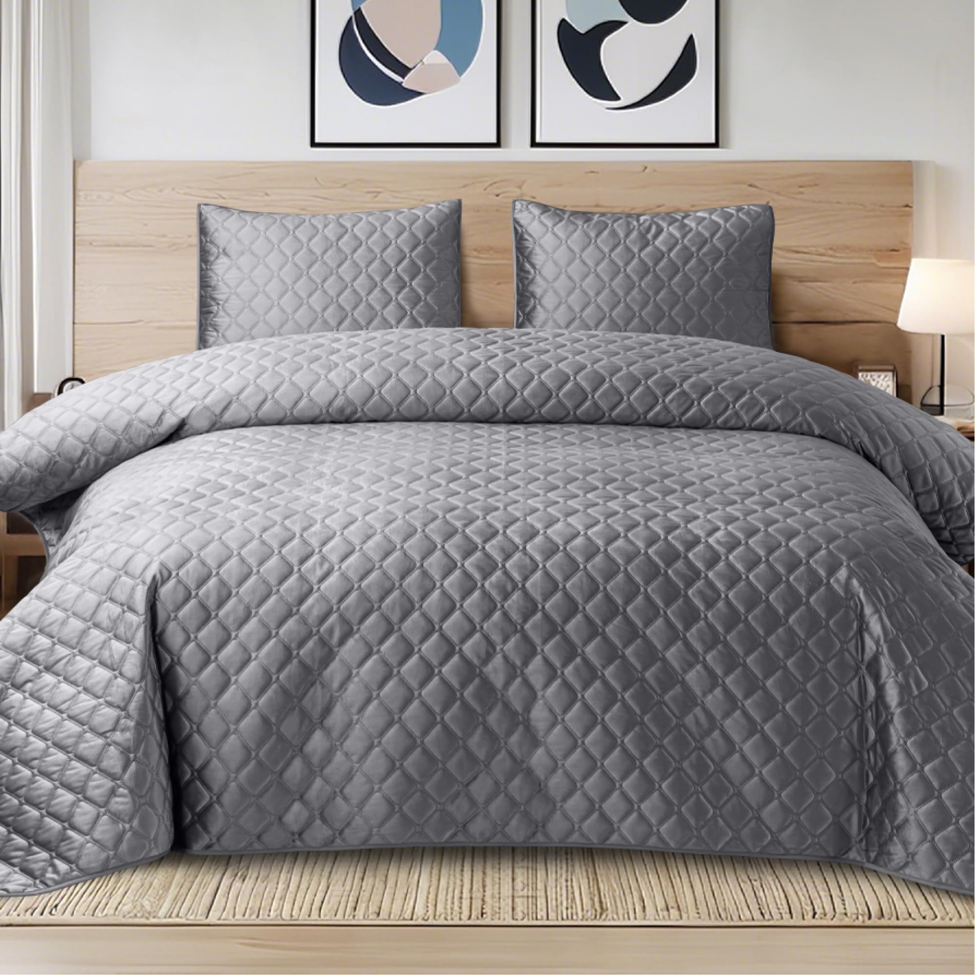 ALPHA HOME Bedspread Coverlet Set Queen Size Quilt Set, Elegant and Stylish 3D Air Layer Velvet Quilt Set, Lightweight All Season Bedding Set(1 Coverlet, 2 Pillow Shams)