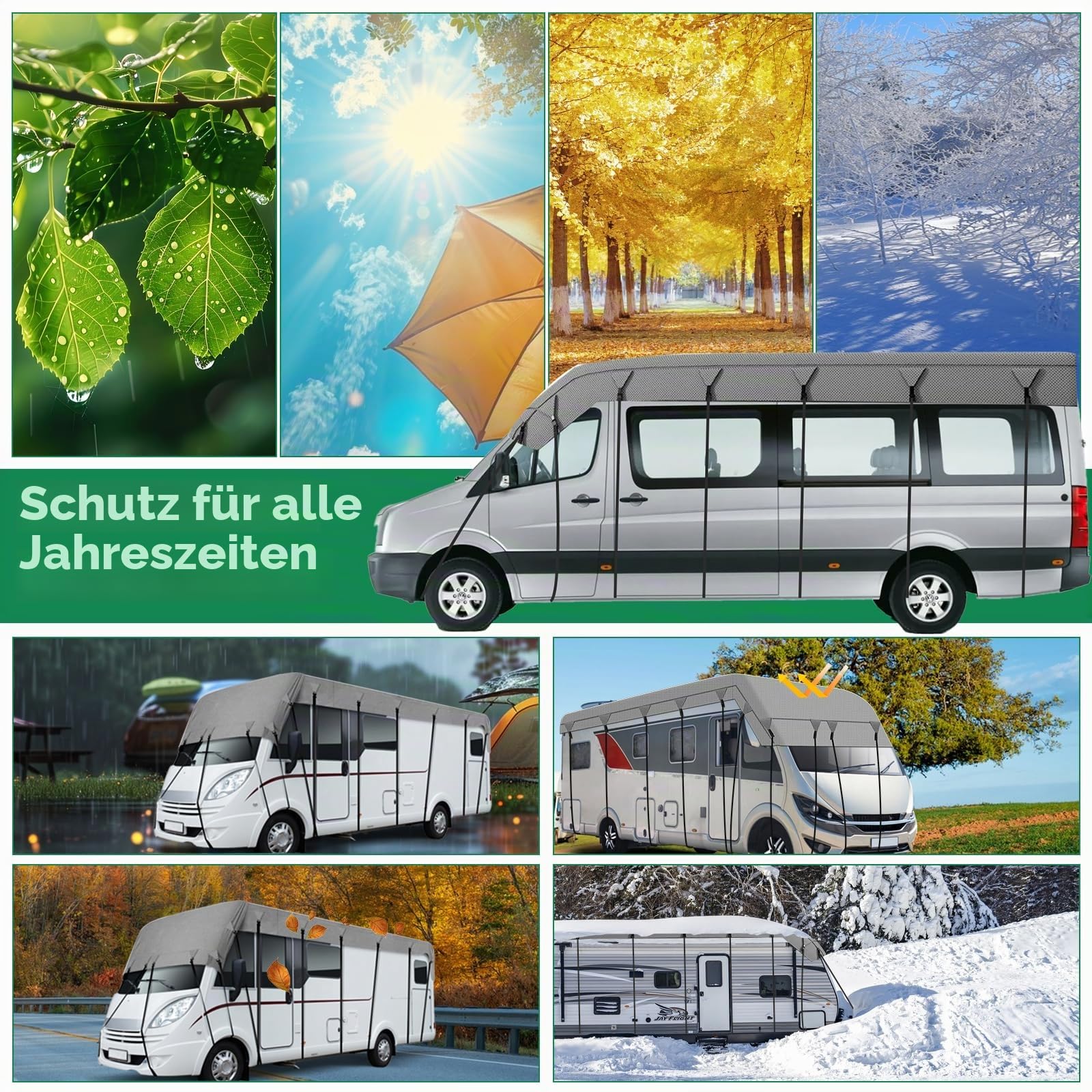 Wohnwagen-Wohnmobil-Dachschutzabdeckung, strapazierfähige 4-lagige wasserdichte Dachtop-Autoabdeckung, Allwetterschutz-Autoabdeckung für draußen, Sonne, Regen, Staub, UV-Schutz (3 x 6,5 m)