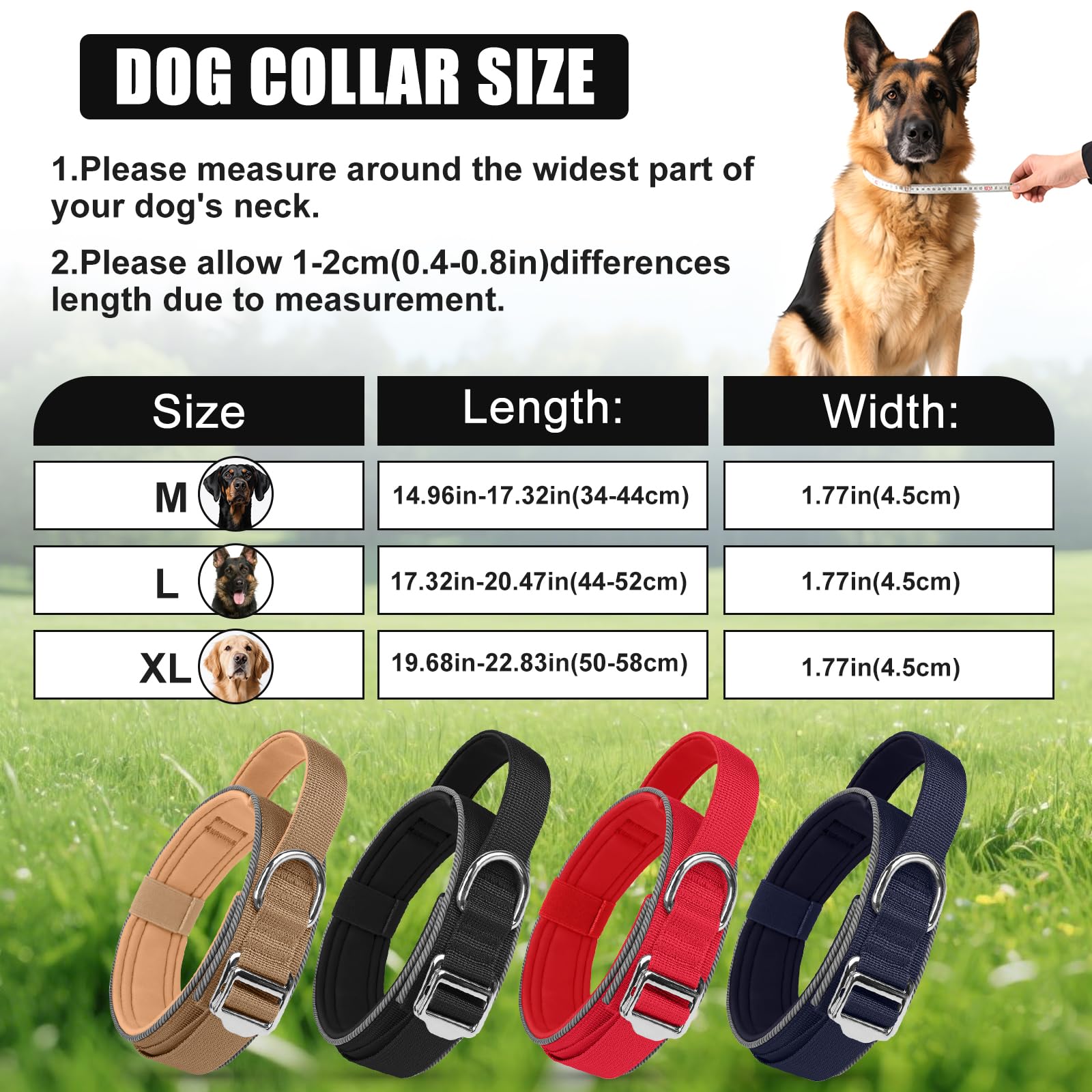 AKOFIC Tactical Dog Collar, Reflective, Heavy Duty Wide Dog Collar with Handle and Soft Padded - Image 3
