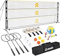 Vista 1 de Volleyball Badminton Pickleball 3-in-1 Combo Net Set for Backyards, 5.1-7.4ft Adjustable Height Freestanding Indoor Sports Nets, Portable 17ft